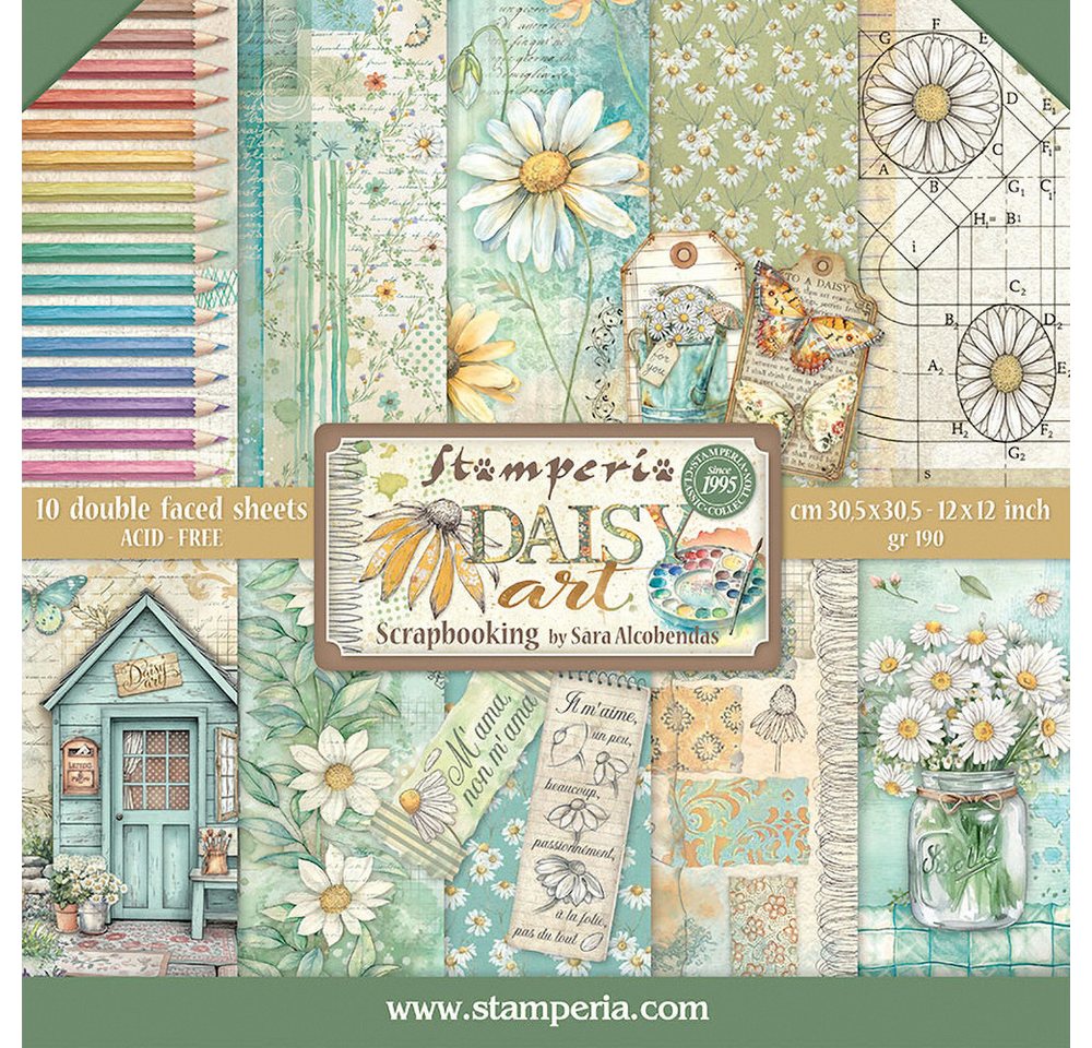 Stamperia Motivpapier Scrapbook-Block Daisy Art, 30,5cm x 30,5cm