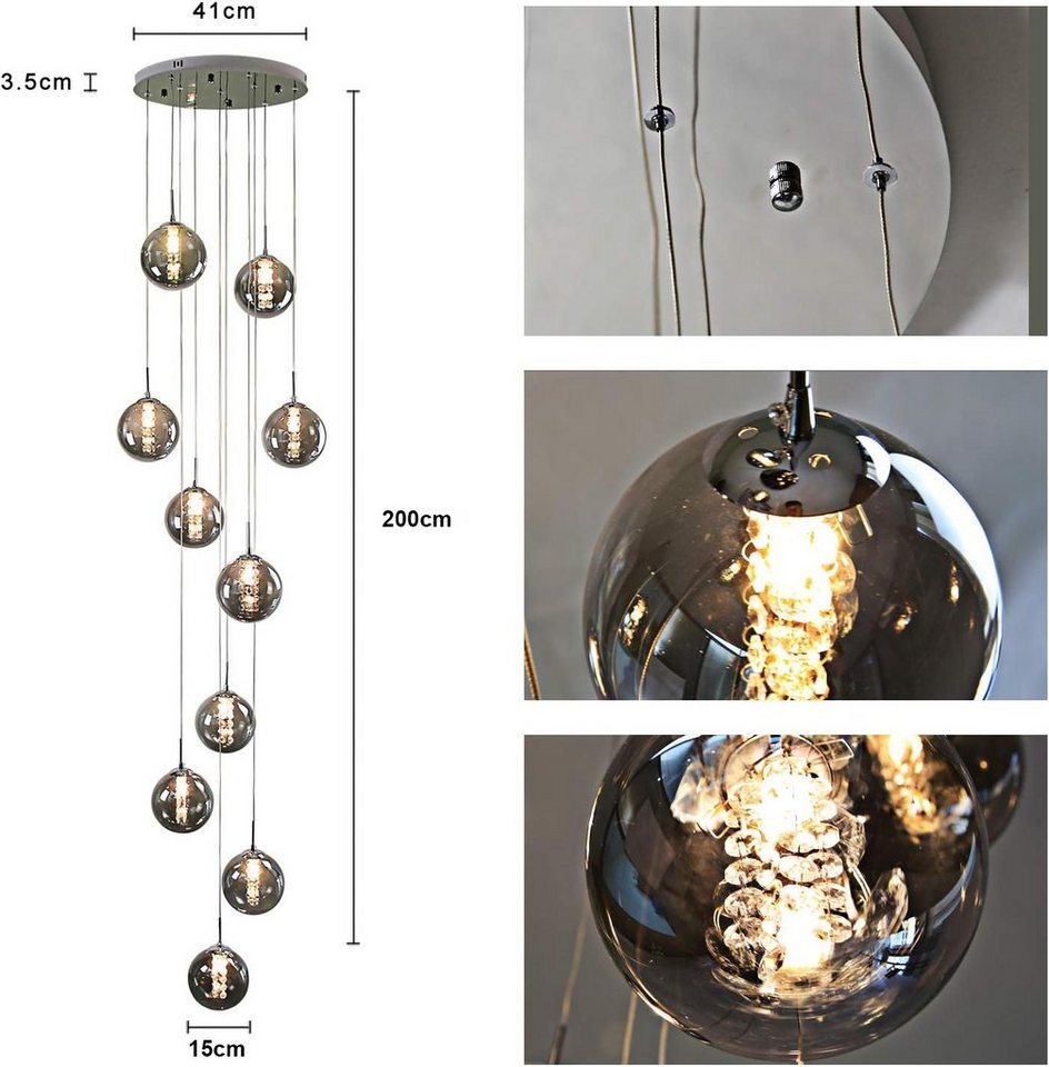 ZMH Pendelleuchte Esstisch 3/4/6/10/15-flammig,G9 Hängeleuchte, 3000 K, LED wechselbar, Warmweiß, 200 cm höhenverstellbar, inkl. Leuchtmittel Bild 2