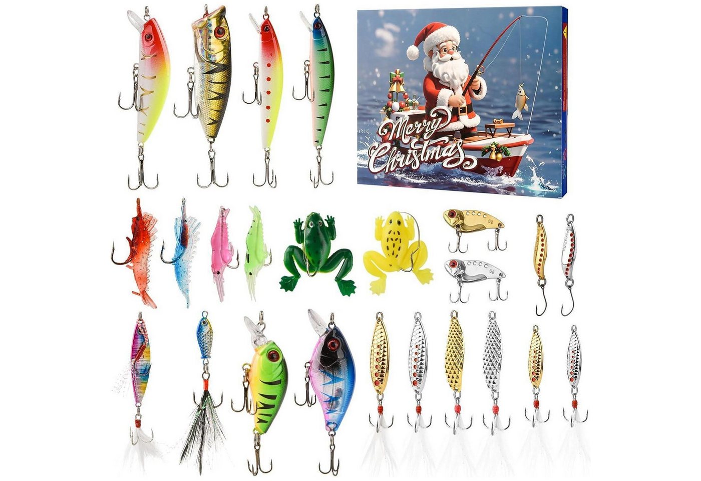 LuxusKollektion befüllbarer Adventskalender Adventskalender 2025 Angelzubehör 24 Köder Set für Angler Väter Jungen