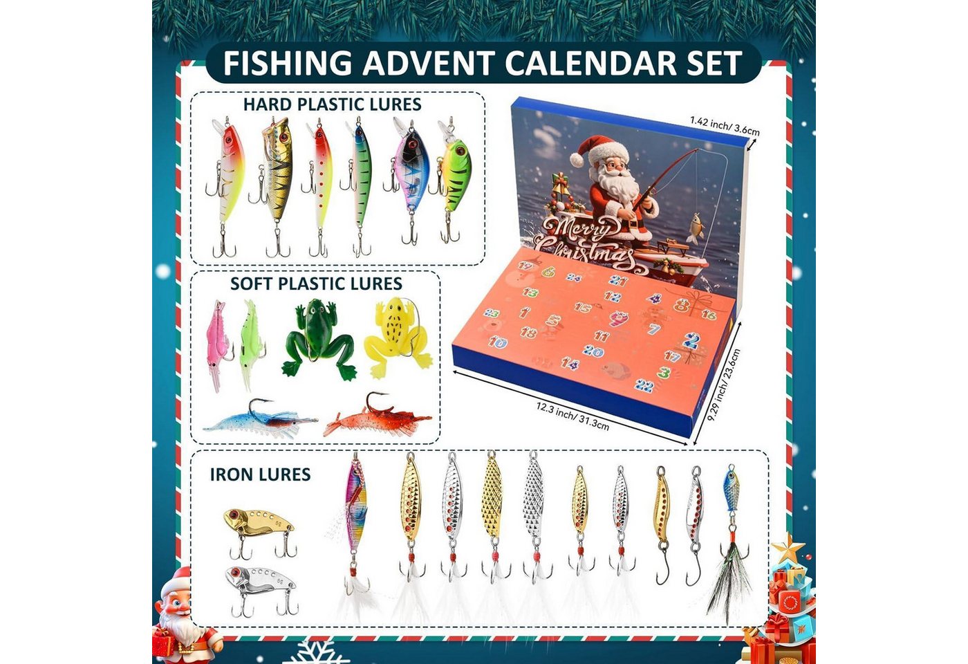 LuxusKollektion befüllbarer Adventskalender Adventskalender 2025 Angelzubehör 24 Köder Set für Angler Väter Jungen Bild 3