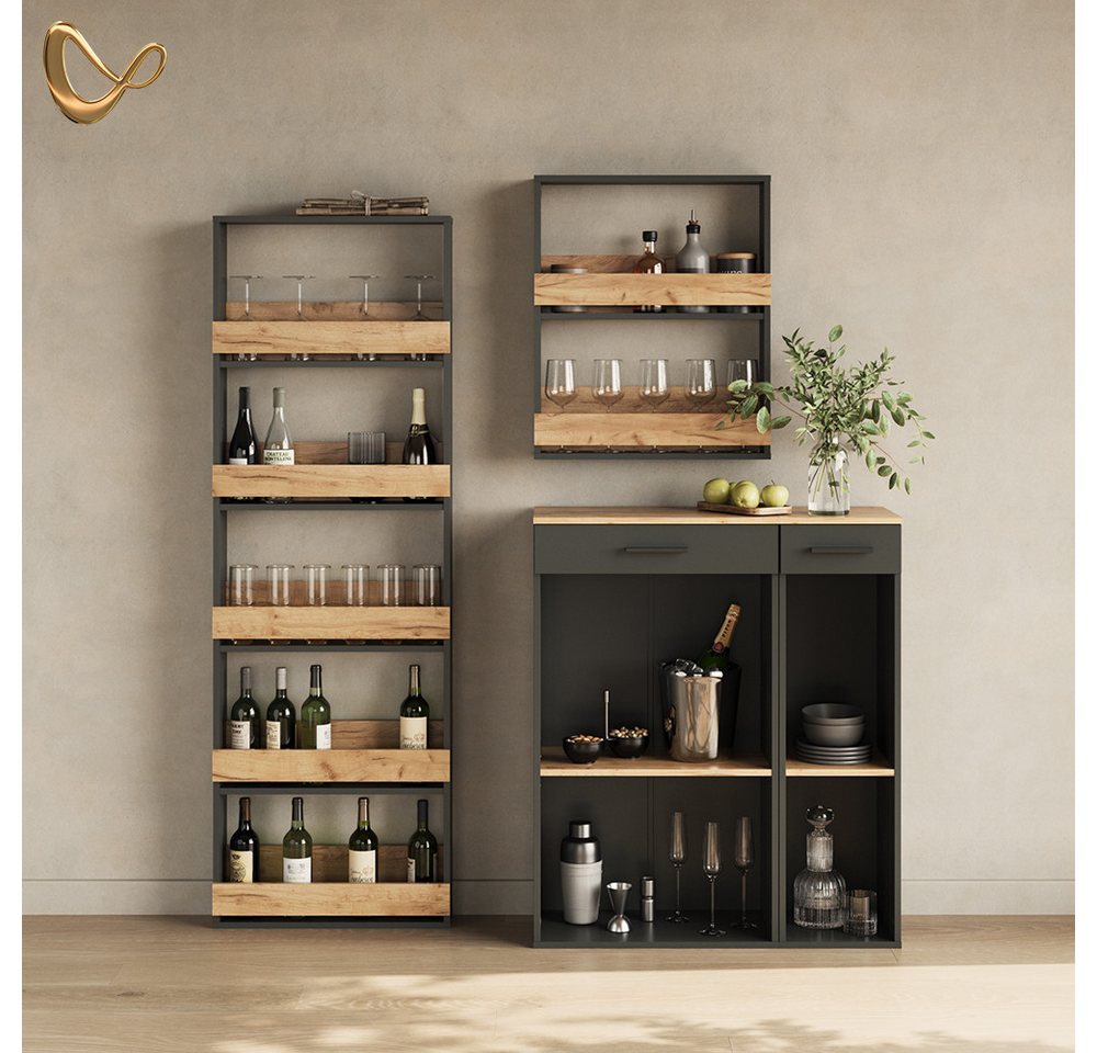 Livinity® Weinregal Regusa, Goldkraft Eiche/Anthrazit/Anthrazit, 60 x 180 cm, 1-tlg. Bild 4