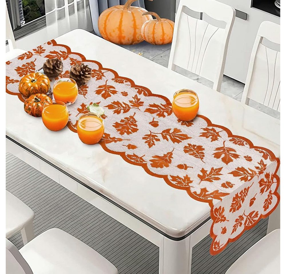 FOUORTUNATE-BEE Tischläufer Herbst Tischläufer mit Ahornblatt Spitze 33x183 cm Tischdeko, Tischläufer Herbstdeko für Esszimmer Party Hochzeit Festtafel