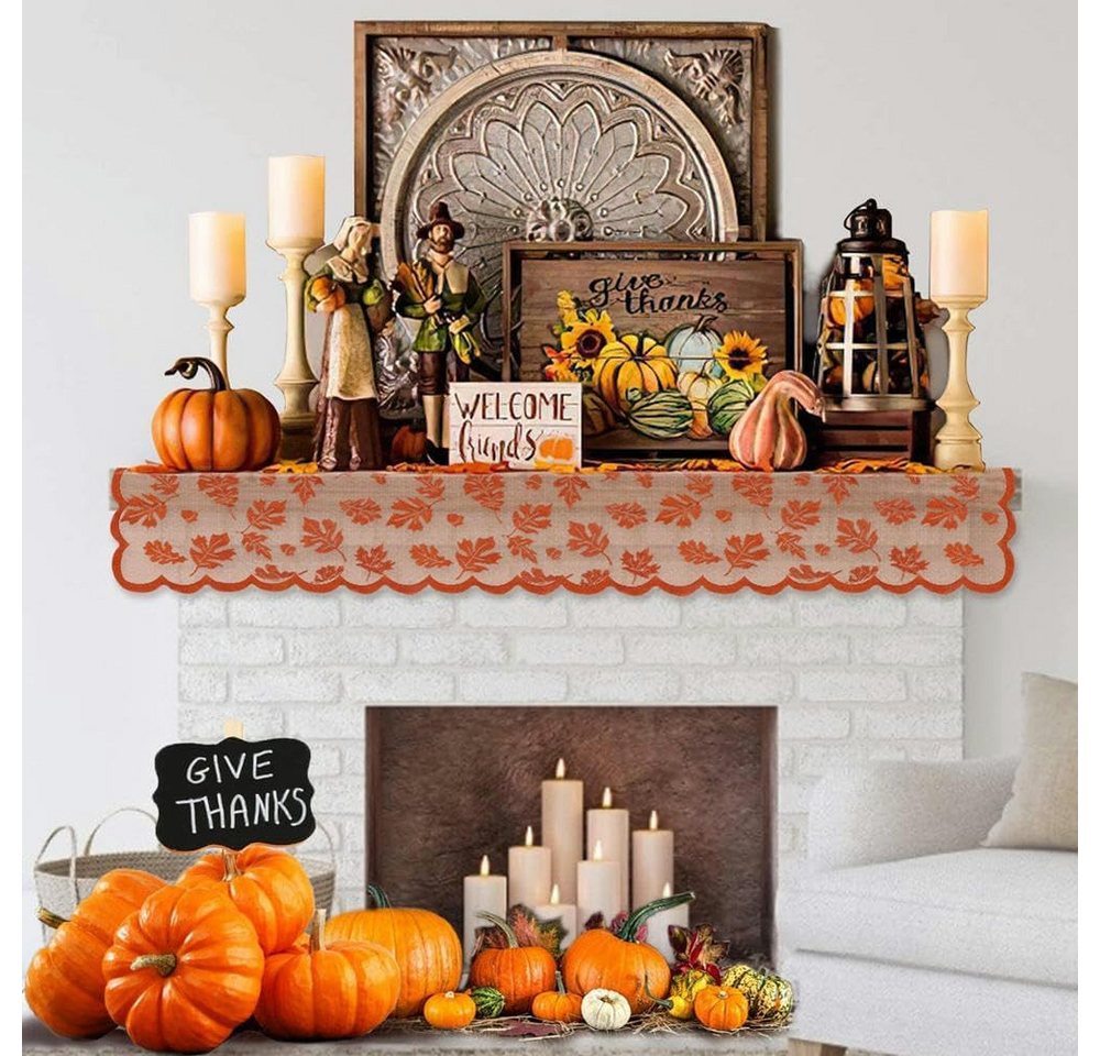 FOUORTUNATE-BEE Tischläufer Herbst Tischläufer mit Ahornblatt Spitze 33x183 cm Tischdeko, Tischläufer Herbstdeko für Esszimmer Party Hochzeit Festtafel Bild 3
