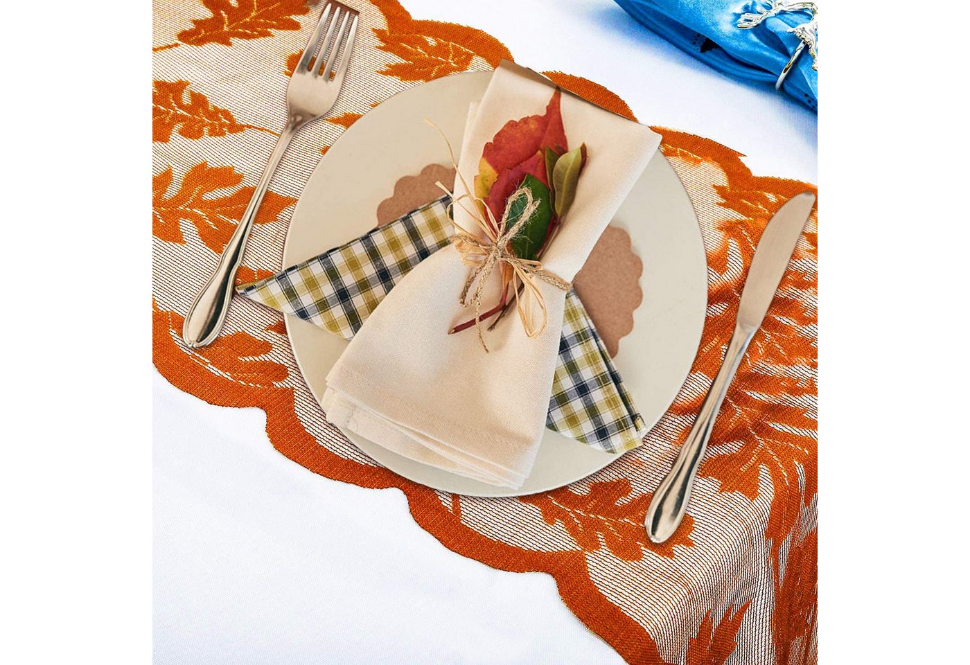 FOUORTUNATE-BEE Tischläufer Herbst Tischläufer mit Ahornblatt Spitze 33x183 cm Tischdeko, Tischläufer Herbstdeko für Esszimmer Party Hochzeit Festtafel Bild 4