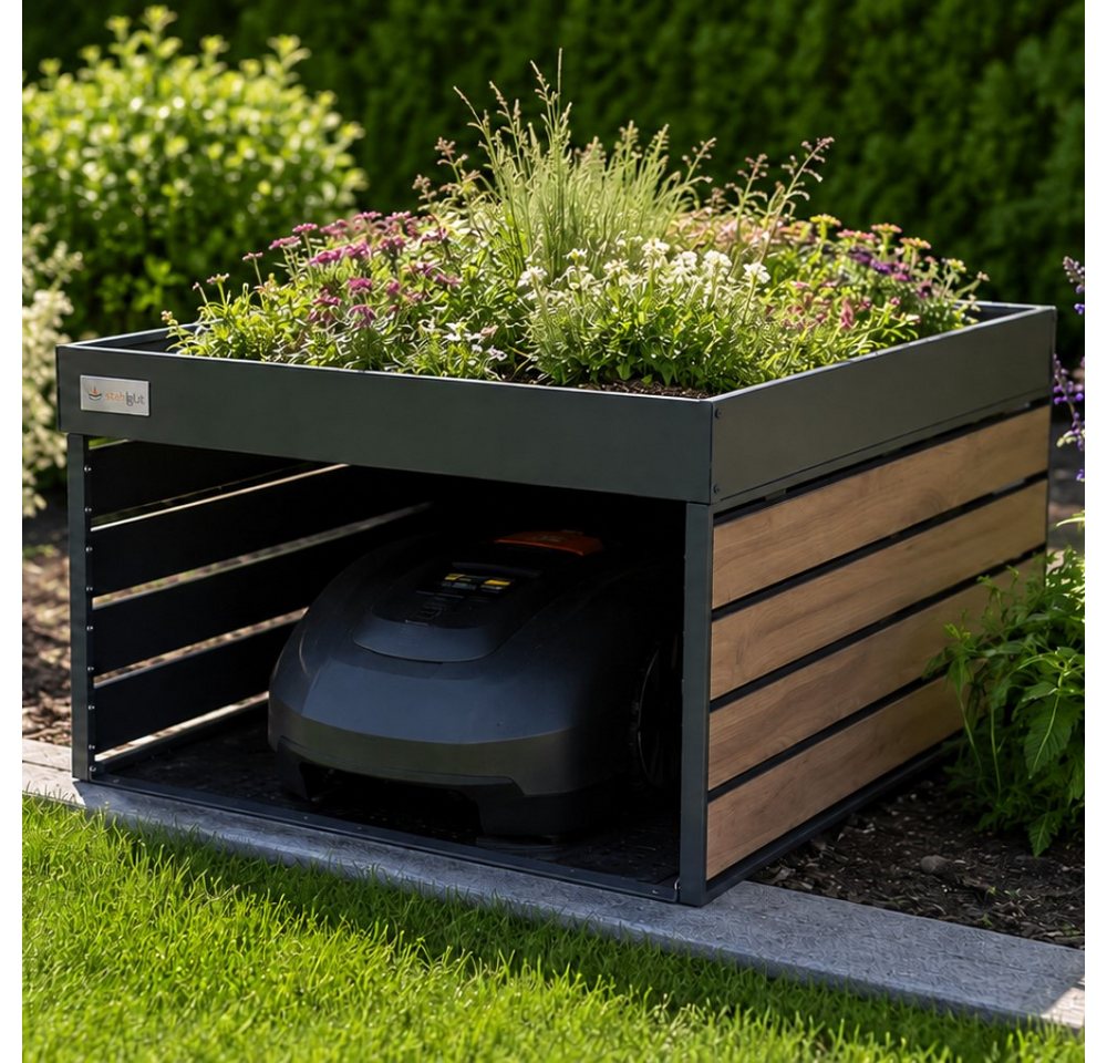 stahlglut Rasenmähroboter-Cover Mähroboter Garage Bloom - Mährobotergarage mit Pflanzdach, Zubehör für viele Modelle von Husqvarna Gardena etc., Mährobotergarage, Pflanzdach Bild 2