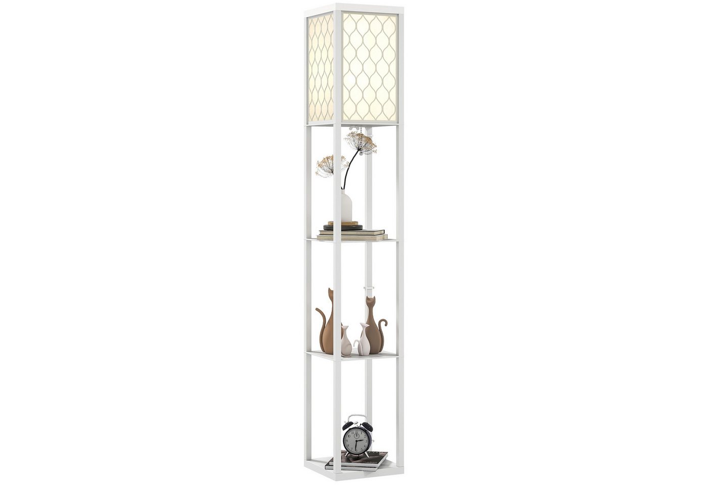 HOMCOM Stehlampe mit Regal, Ein-,Ausschalter, ohne Leuchtmittel, Warmweiß, 3 Fächer Stauraum, Weiß Bild 2