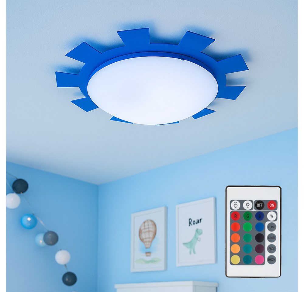 etc-shop Deckenleuchte, Leuchtmittel inklusive, Warmweiß, Farbwechsel, Kinderleuchte Deckenleuchte Wandlampe RGB LED Fernbedienung blau weiß Bild 2