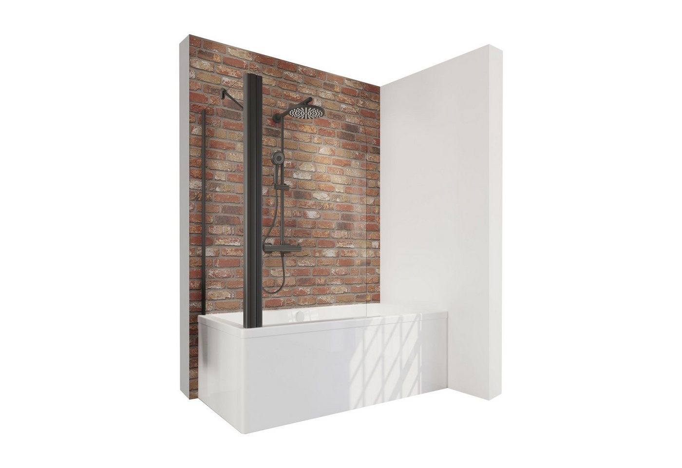 Schulte Badewannenfaltwand Black Style ESG, Glas, 80x140 cm, 1 tlg + Festelement, Klar, Schwarz Bild 3