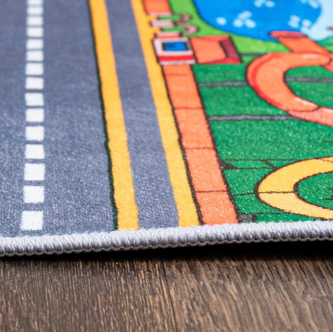 Mazovia Kinderteppich Kinderteppich Spiel Teppich Kinderzimmerteppich Straße Grün Grau, 80 x 150 cm, Fußbodenheizung, Allergiker geeignet, Rutschfest Bild 3