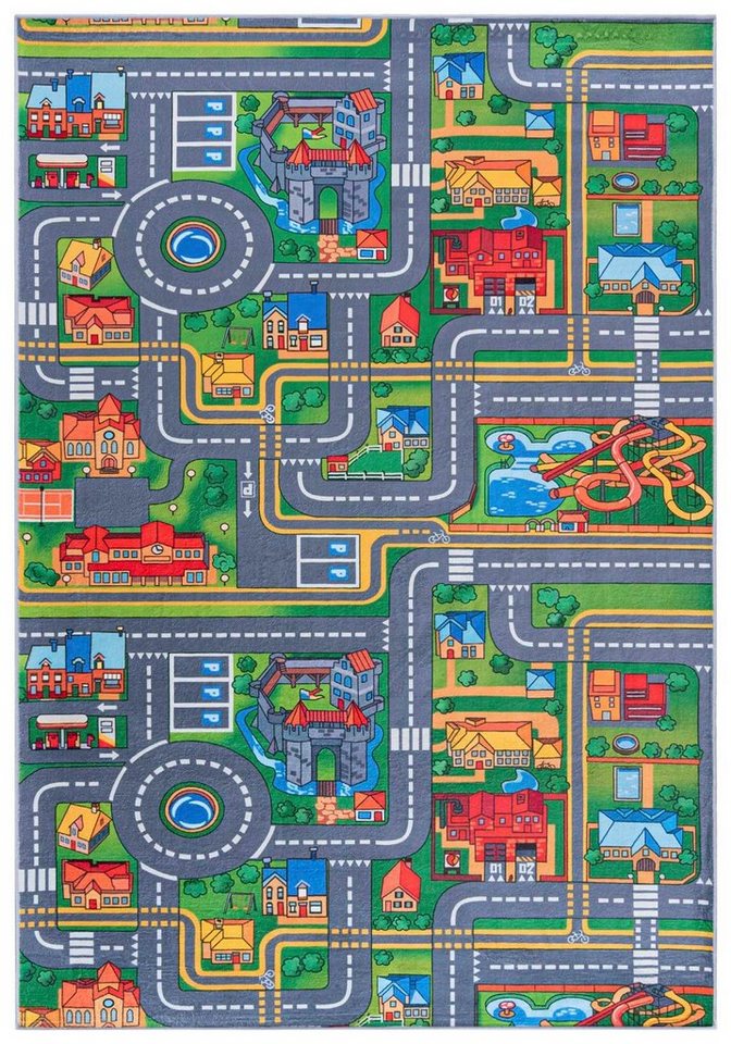 Mazovia Kinderteppich Kinderteppich Spiel Teppich Kinderzimmerteppich Straße Grün Grau, 80 x 150 cm, Fußbodenheizung, Allergiker geeignet, Rutschfest Bild 5