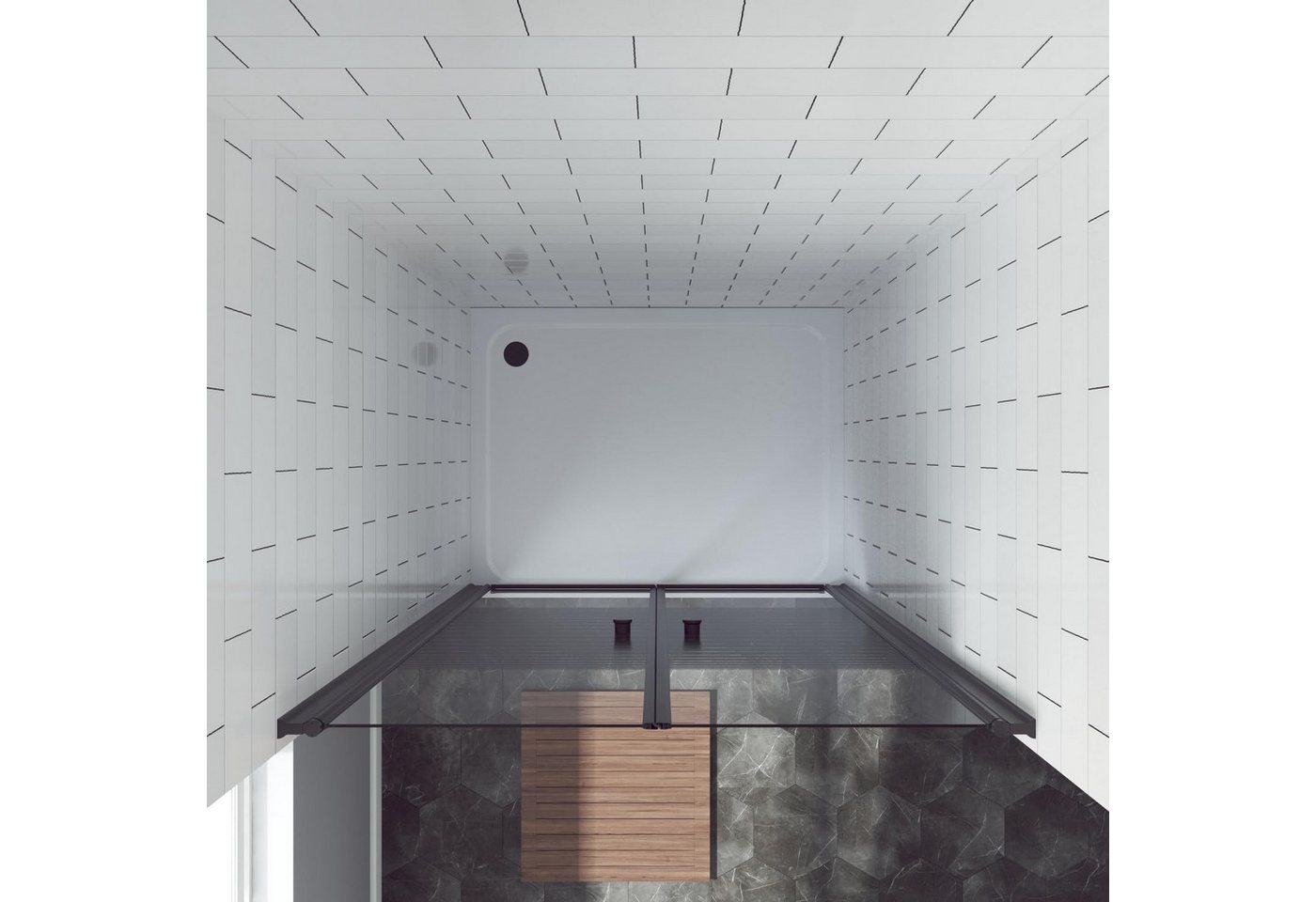 AQUALAVOS Dusch-Doppelflügeltür Nischentür Pendeltür Schwarzmatt Beidseitig öffnend Heb-/Senk-Funktion, 80x197 cm, 6 mm ESG Sicherheitsglas, Rahmenlos Pendeltür 2-teilig 6 mm ESG Sicherheitsglas NANO Höhe 197 cm Bild 4