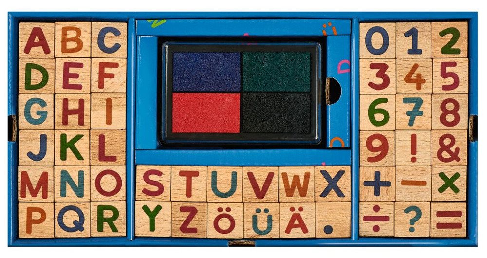 Moses. Verlag Stempel 48 verschiedene Zahlen und Buchstabenstempel aus Holz Bild 3