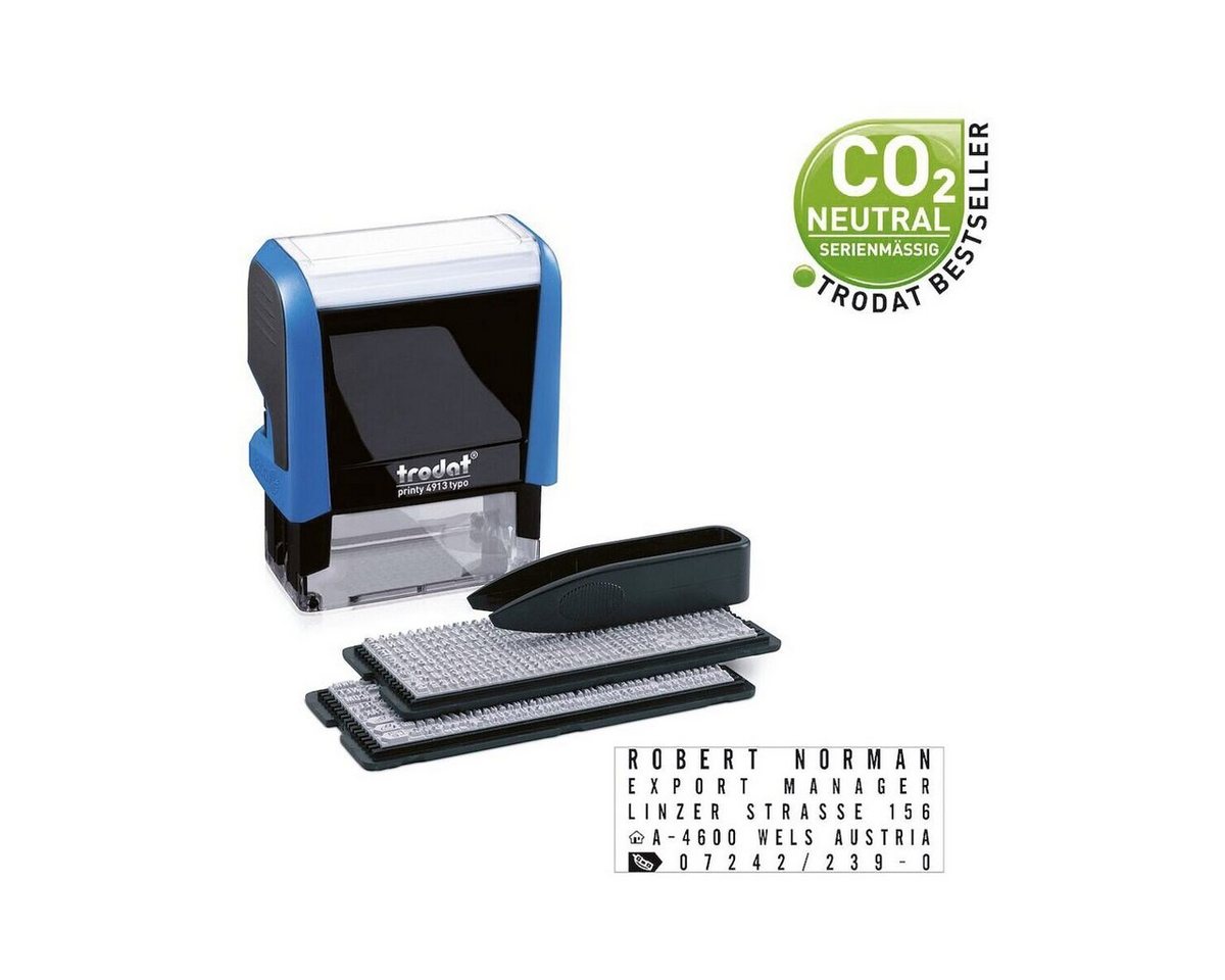 TRODAT Stempel Printy 4913 Typomatic, Textstempel mit Textplatte zum Selbersetzen, selbstfärbend