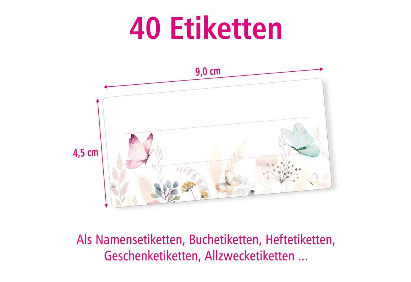 itenga Etiketten itenga 40x Buchetiketten Schmetterlinge 9x4,5cm Namensetiketten Heftet Bild 2