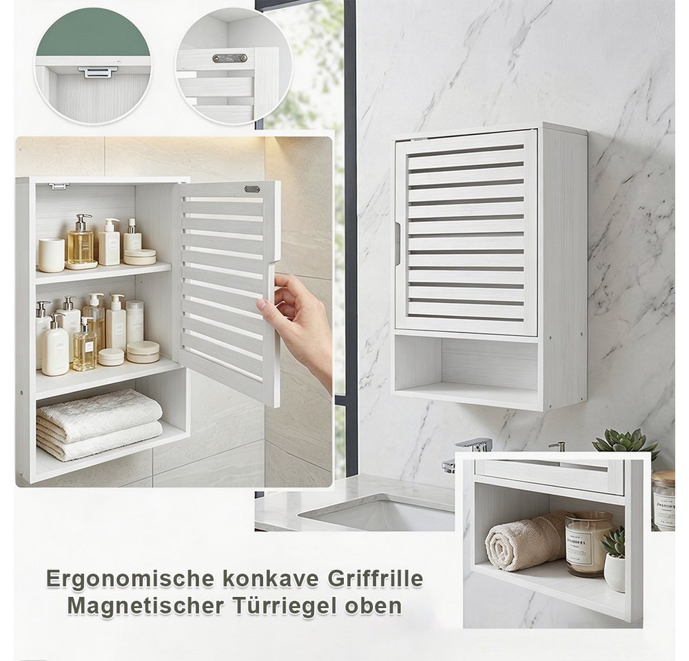 JEOBEST Hängeschrank Badezimmerschrank Hängend Bambus Wandschrank Badezimmer Regal Lamellentüren und offenem Fach, Modern Design 20 x 40 x 60 cm Bild 2