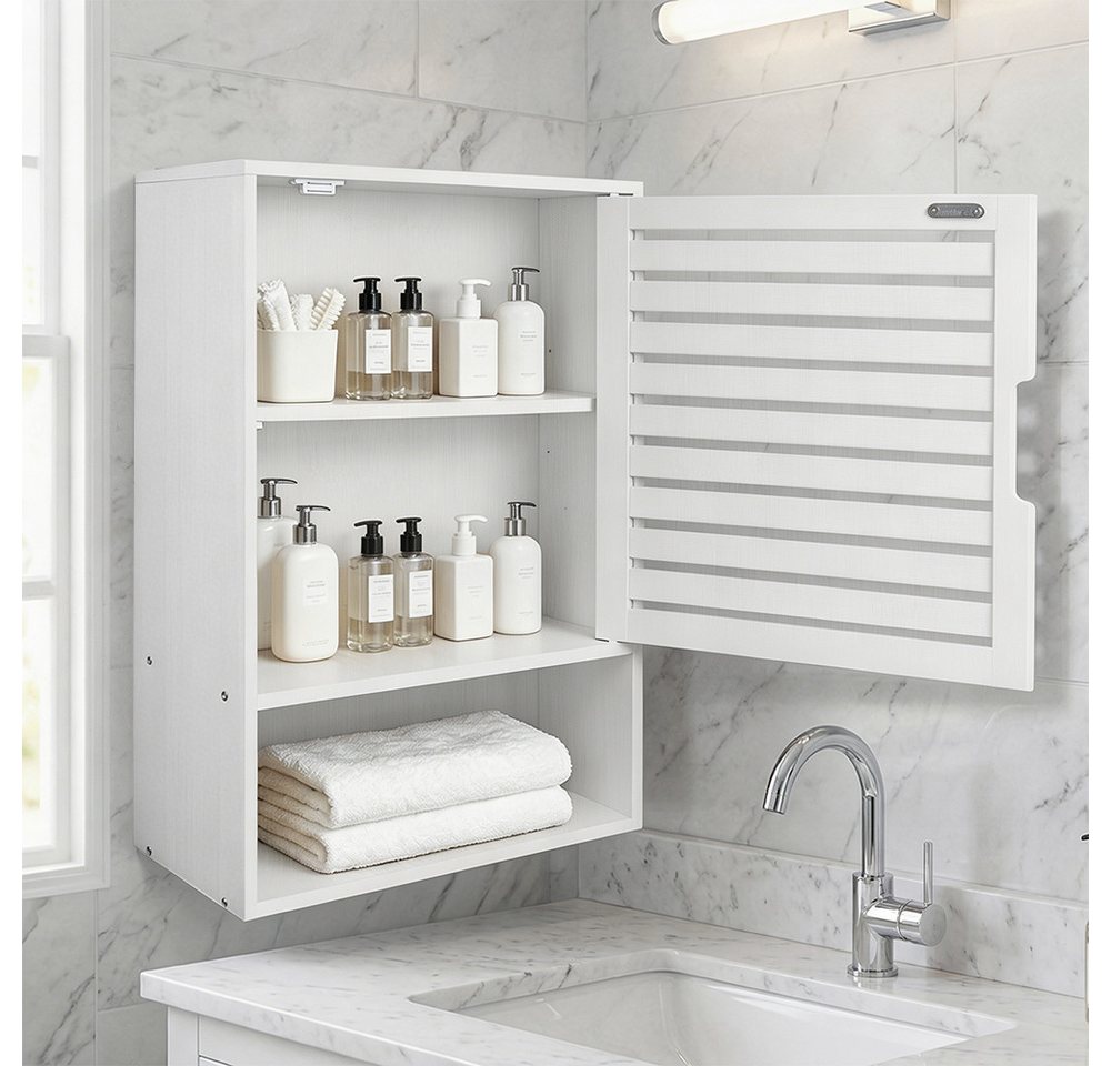 JEOBEST Hängeschrank Badezimmerschrank Hängend Bambus Wandschrank Badezimmer Regal Lamellentüren und offenem Fach, Modern Design 20 x 40 x 60 cm Bild 3