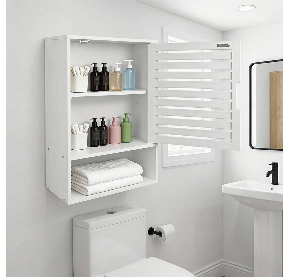 JEOBEST Hängeschrank Badezimmerschrank Hängend Bambus Wandschrank Badezimmer Regal Lamellentüren und offenem Fach, Modern Design 20 x 40 x 60 cm Bild 5