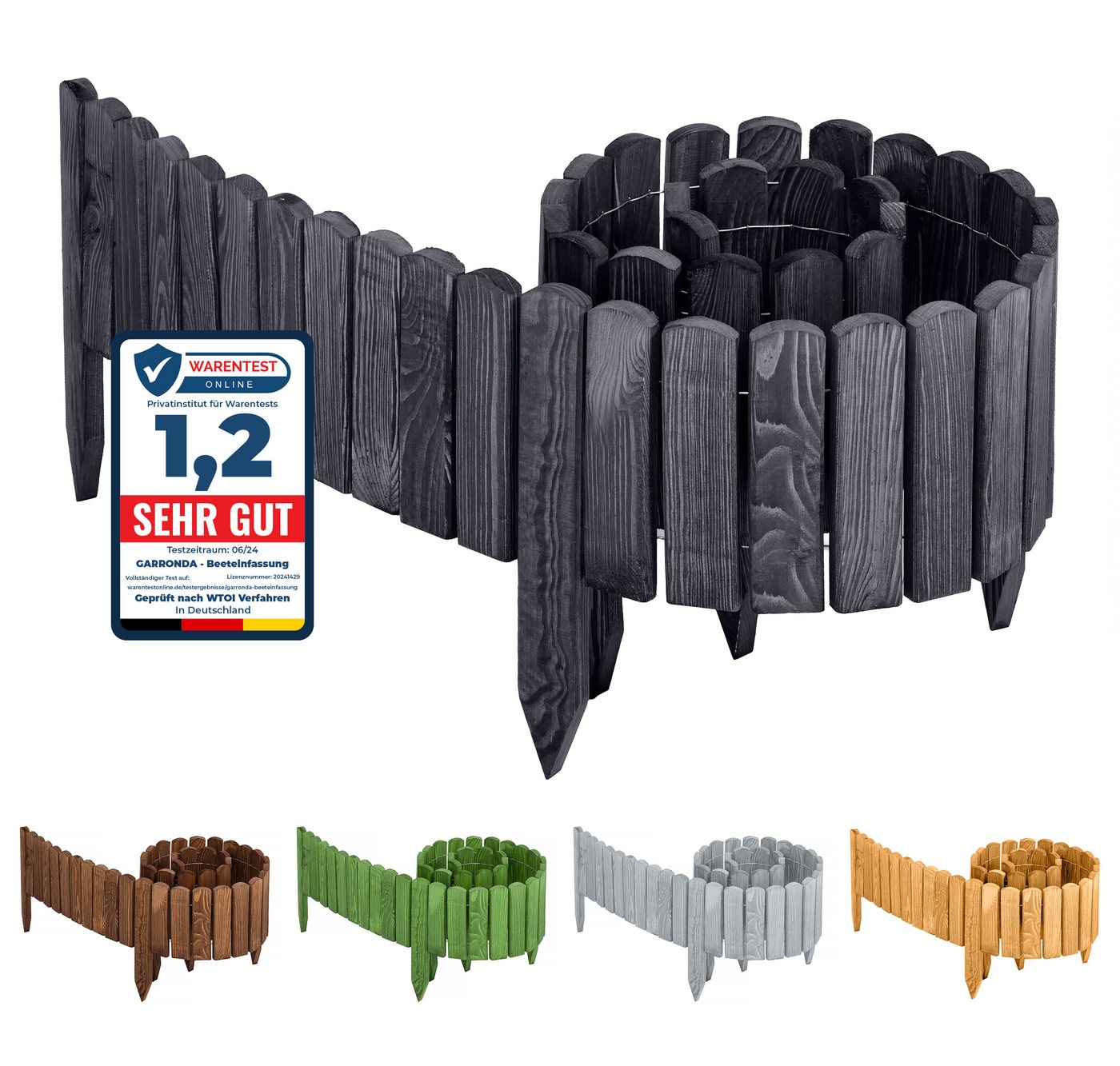 Garronda Rasenkante Beeteinfassung Holz Rollzaun Flexibler Rollborder Länge: 2m GD-0046, LxH: 2x8 cm