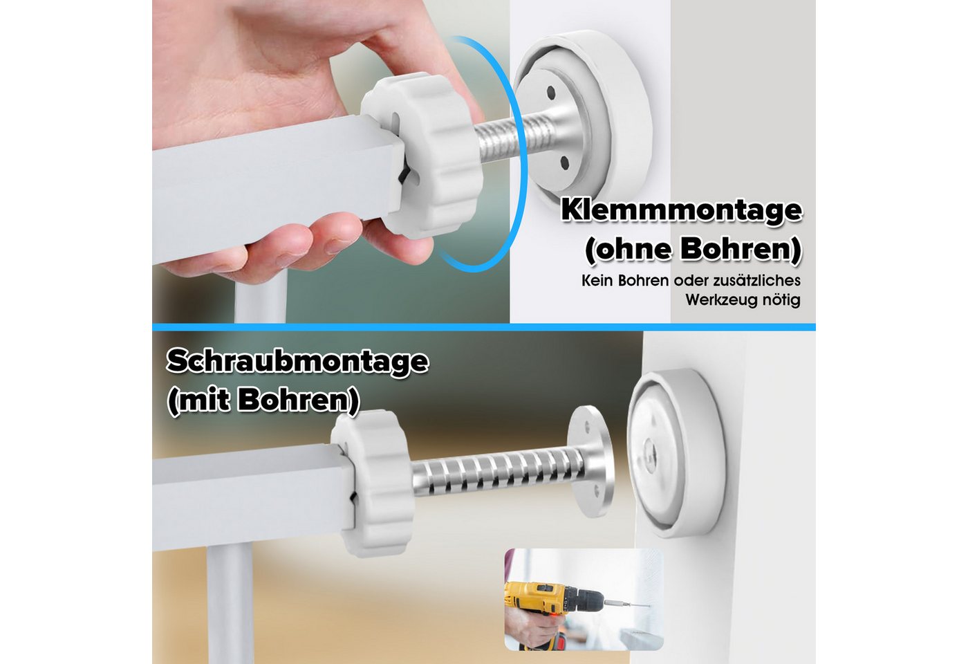 Hausright Treppenschutzgitter Katzengitter Extra hoch 180 cm, 75–105 cm verstellbar, für Katzen, Ohne Bohren montierbar, 180° Türöffnung, 3,5 cm Gitterabstand Bild 2