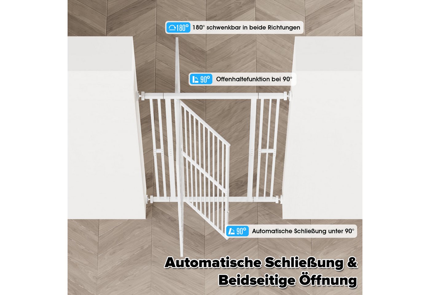 Hausright Treppenschutzgitter Katzengitter Extra hoch 180 cm, 75–105 cm verstellbar, für Katzen, Ohne Bohren montierbar, 180° Türöffnung, 3,5 cm Gitterabstand Bild 4