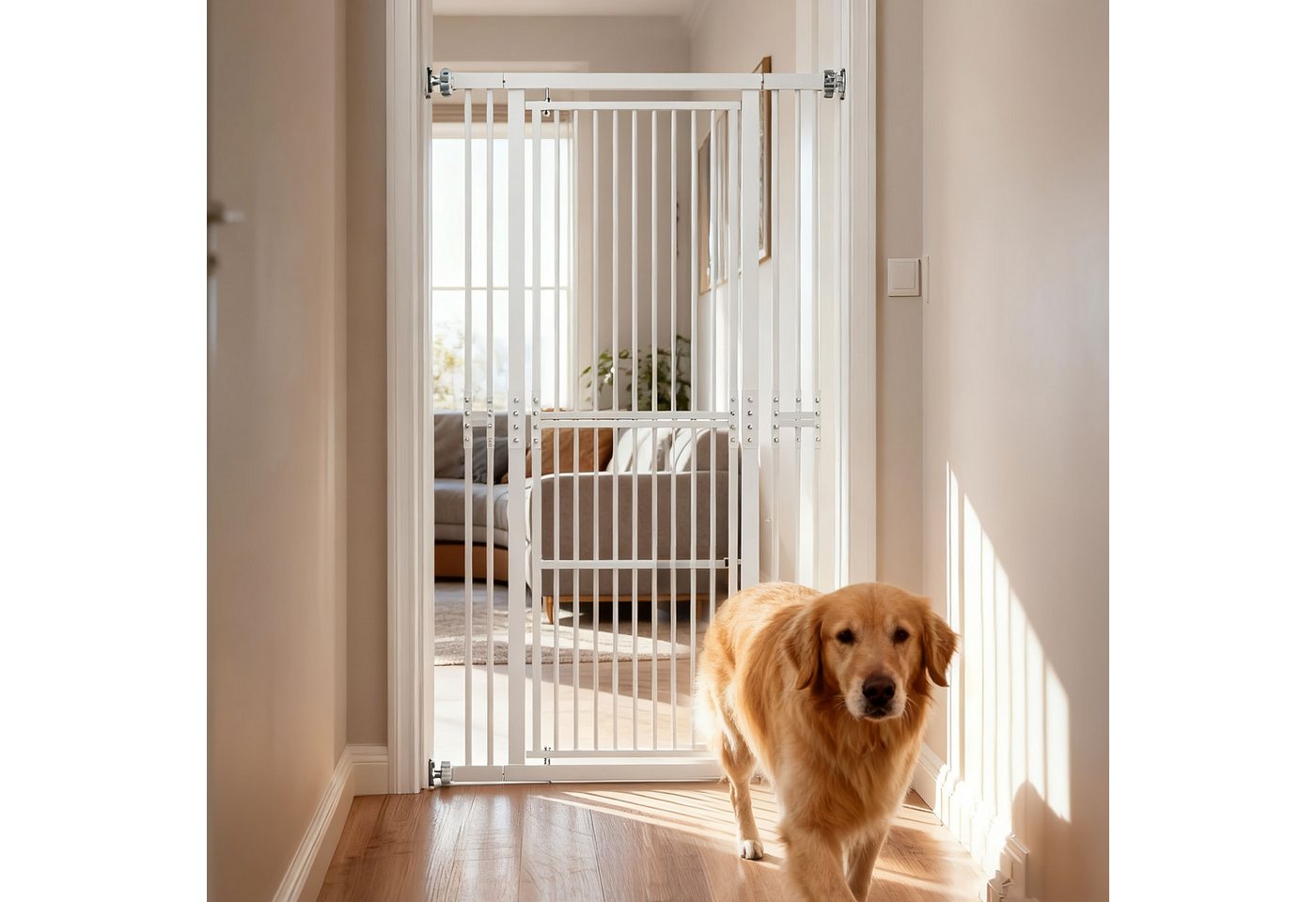 Hausright Treppenschutzgitter Katzengitter Extra hoch 180 cm, 75–105 cm verstellbar, für Katzen, Ohne Bohren montierbar, 180° Türöffnung, 3,5 cm Gitterabstand Bild 5