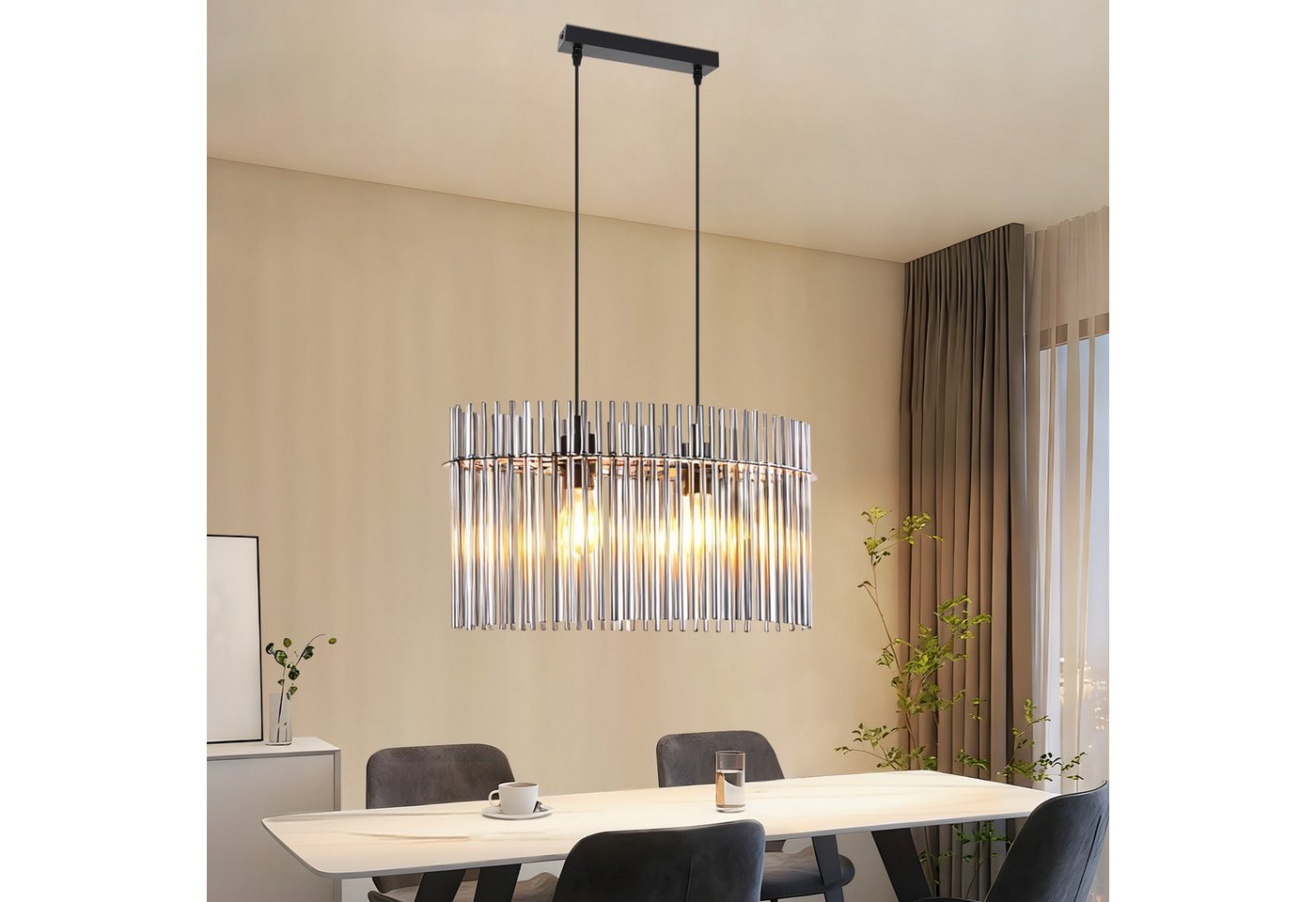 ZMH Pendelleuchte Esstisch aus Glas und Metall, 2/3/5-flammige Hängeleuchte, ohne Leuchtmittel, E27,höhenverstellbar, für Esszimmer Bar, Hotel
