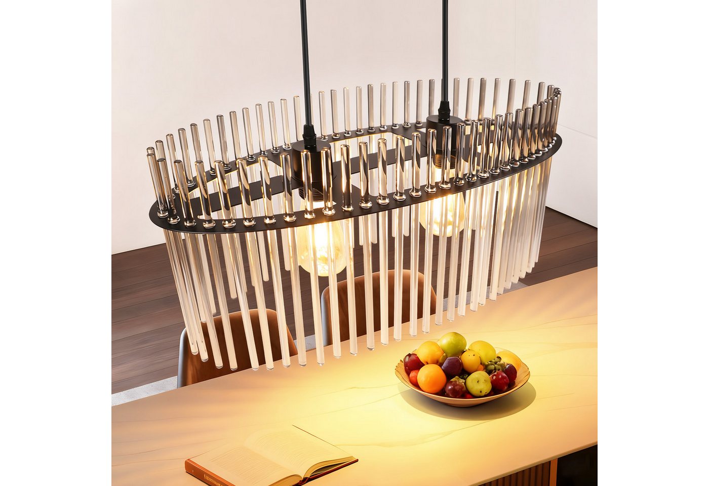 ZMH Pendelleuchte Esstisch aus Glas und Metall, 2/3/5-flammige Hängeleuchte, ohne Leuchtmittel, E27,höhenverstellbar, für Esszimmer Bar, Hotel Bild 2