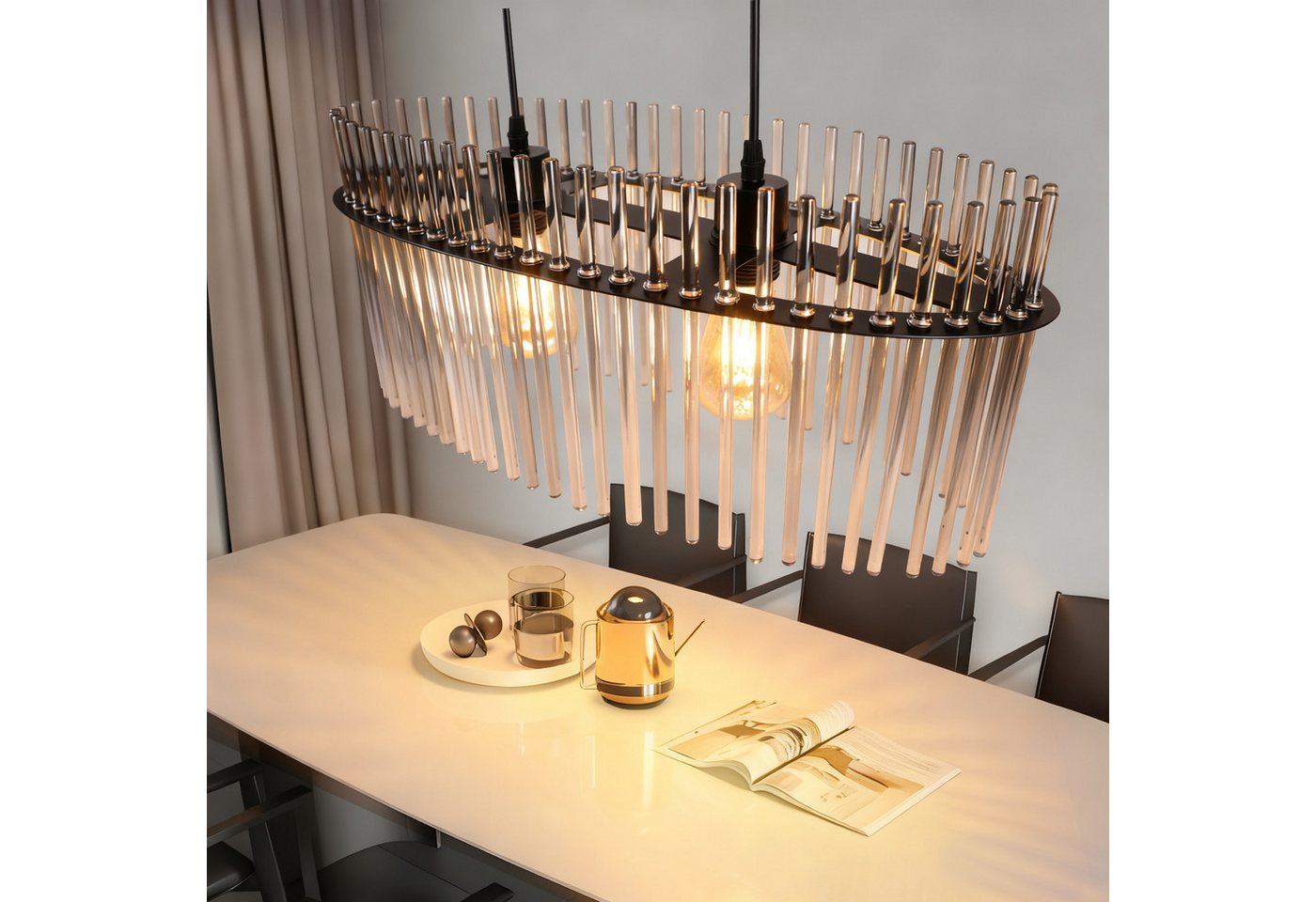 ZMH Pendelleuchte Esstisch aus Glas und Metall, 2/3/5-flammige Hängeleuchte, ohne Leuchtmittel, E27,höhenverstellbar, für Esszimmer Bar, Hotel Bild 3
