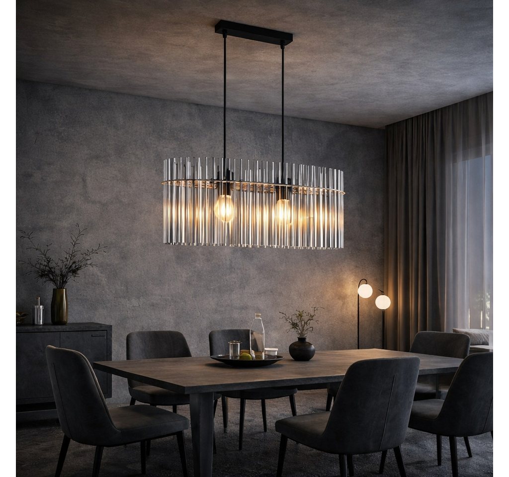 ZMH Pendelleuchte Esstisch aus Glas und Metall, 2/3/5-flammige Hängeleuchte, ohne Leuchtmittel, E27,höhenverstellbar, für Esszimmer Bar, Hotel Bild 4