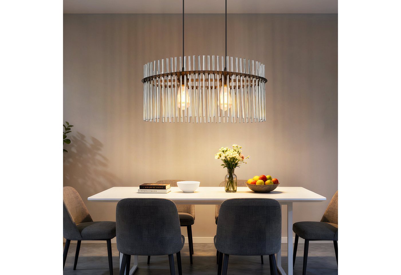ZMH Pendelleuchte Esstisch aus Glas und Metall, 2/3/5-flammige Hängeleuchte, ohne Leuchtmittel, E27,höhenverstellbar, für Esszimmer Bar, Hotel Bild 5