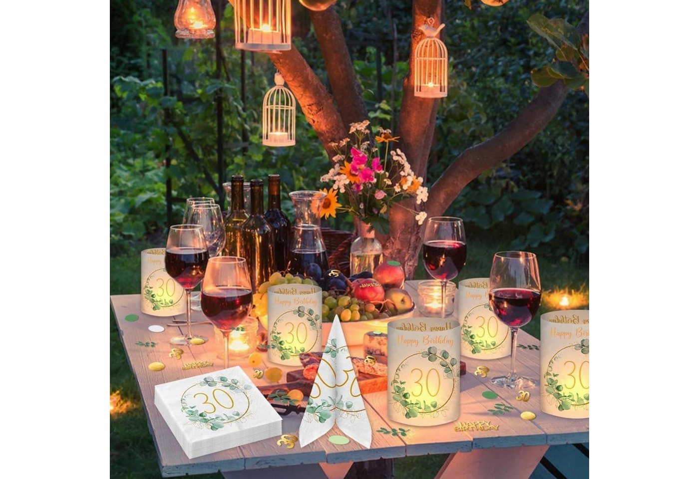 LuxusKollektion Tischläufer 30 Geburtstag Deko Set Grün Servietten Windlicht Konfetti Eukalyptus Bild 2