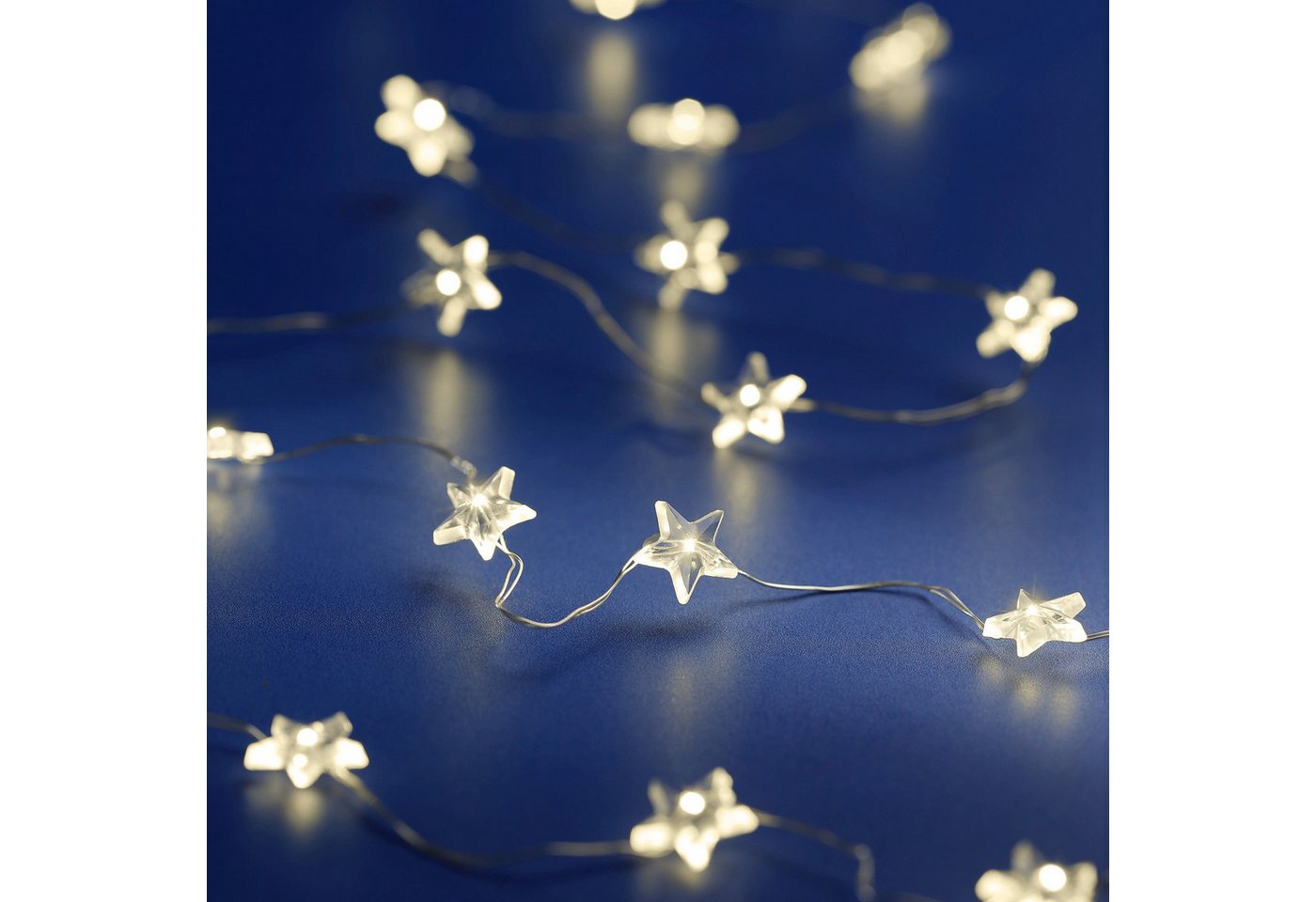 Lumineo LED-Lichterkette, LED Draht Lichterkette 95cm mit Sternen 20 Micro-LEDs Warmweiß Silber Bild 4