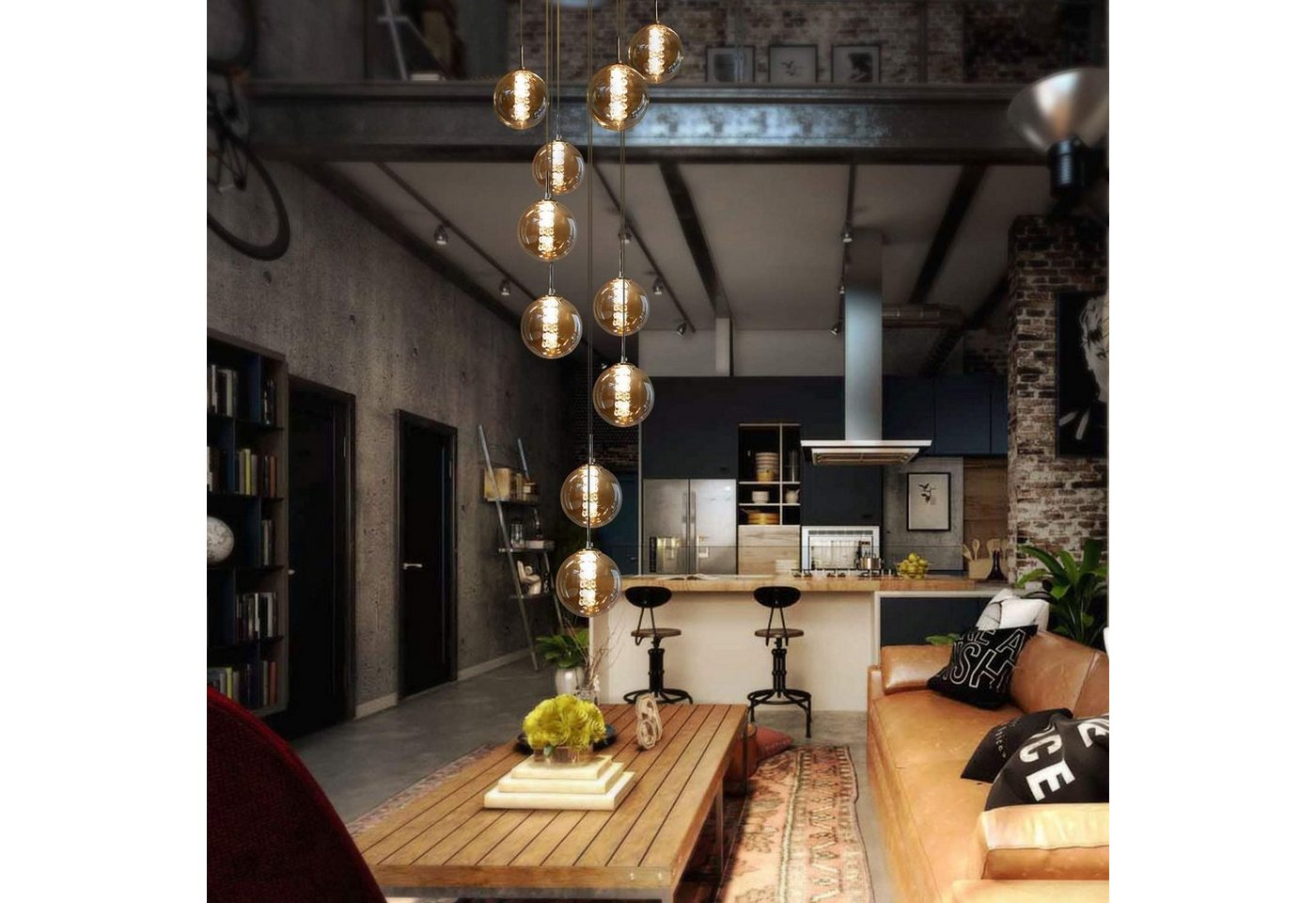 ZMH Pendelleuchte 1/3/4/6/10-flammig, Hängelampe mit Glaskugeln Ø 15 cm,G9 LED, Glaskugel Hochwertige Design, LED wechselbar, 80–200 cm höhenverstellbar