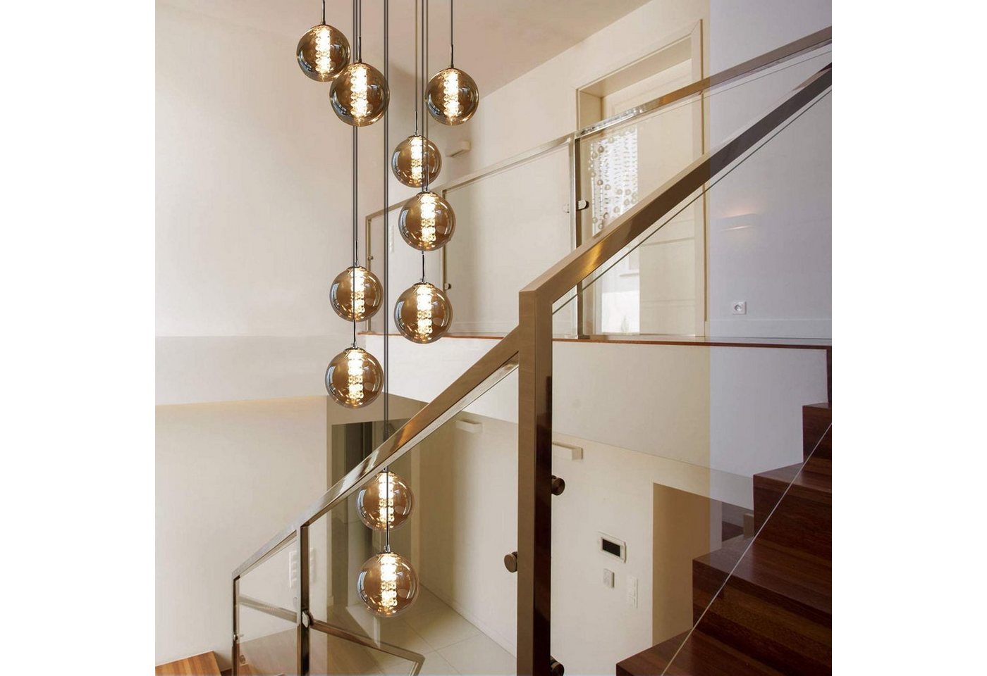 ZMH Pendelleuchte 1/3/4/6/10-flammig, Hängelampe mit Glaskugeln Ø 15 cm,G9 LED, Glaskugel Hochwertige Design, LED wechselbar, 80–200 cm höhenverstellbar Bild 4