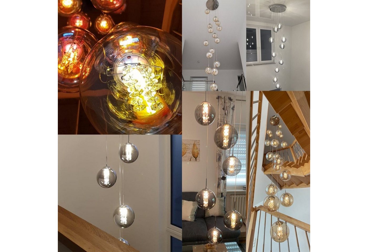 ZMH Pendelleuchte 1/3/4/6/10-flammig, Hängelampe mit Glaskugeln Ø 15 cm,G9 LED, Glaskugel Hochwertige Design, LED wechselbar, 80–200 cm höhenverstellbar Bild 5