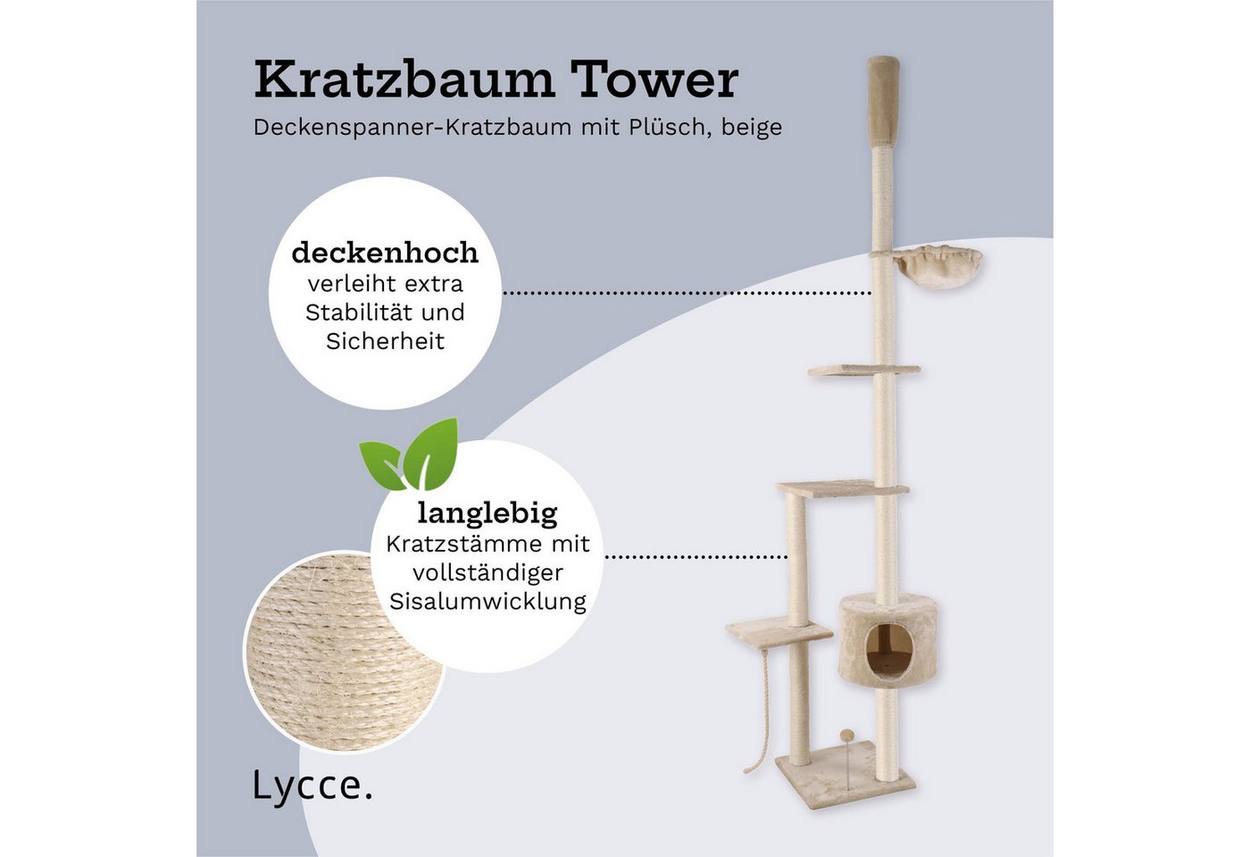 Lycce Kratzbaum Lycce Katzenbaum TOWER Kratzbaum deckenhoch Sisal Plüsch Bild 4