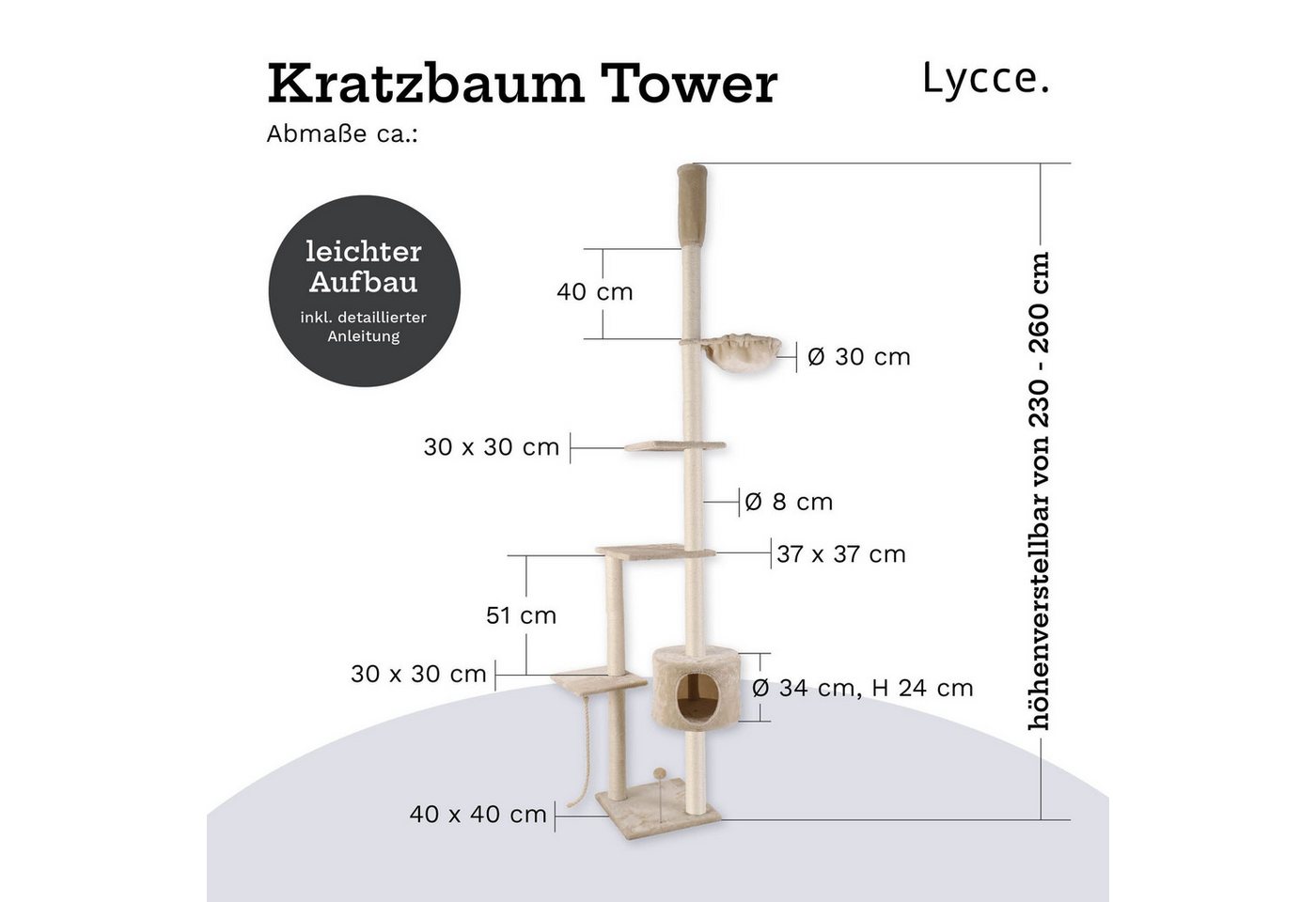 Lycce Kratzbaum Lycce Katzenbaum TOWER Kratzbaum deckenhoch Sisal Plüsch Bild 5