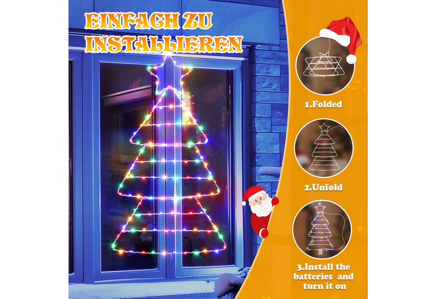 Quntis LED-Lichterkette LED Dekolicht Weihnachtsbaum Weihnachtsdeko 75 x 43CM mit 143/110 LEDs, Weihnachtsbeleuchtung Fenster für Innen/Außen, Timer Speicherfunktion