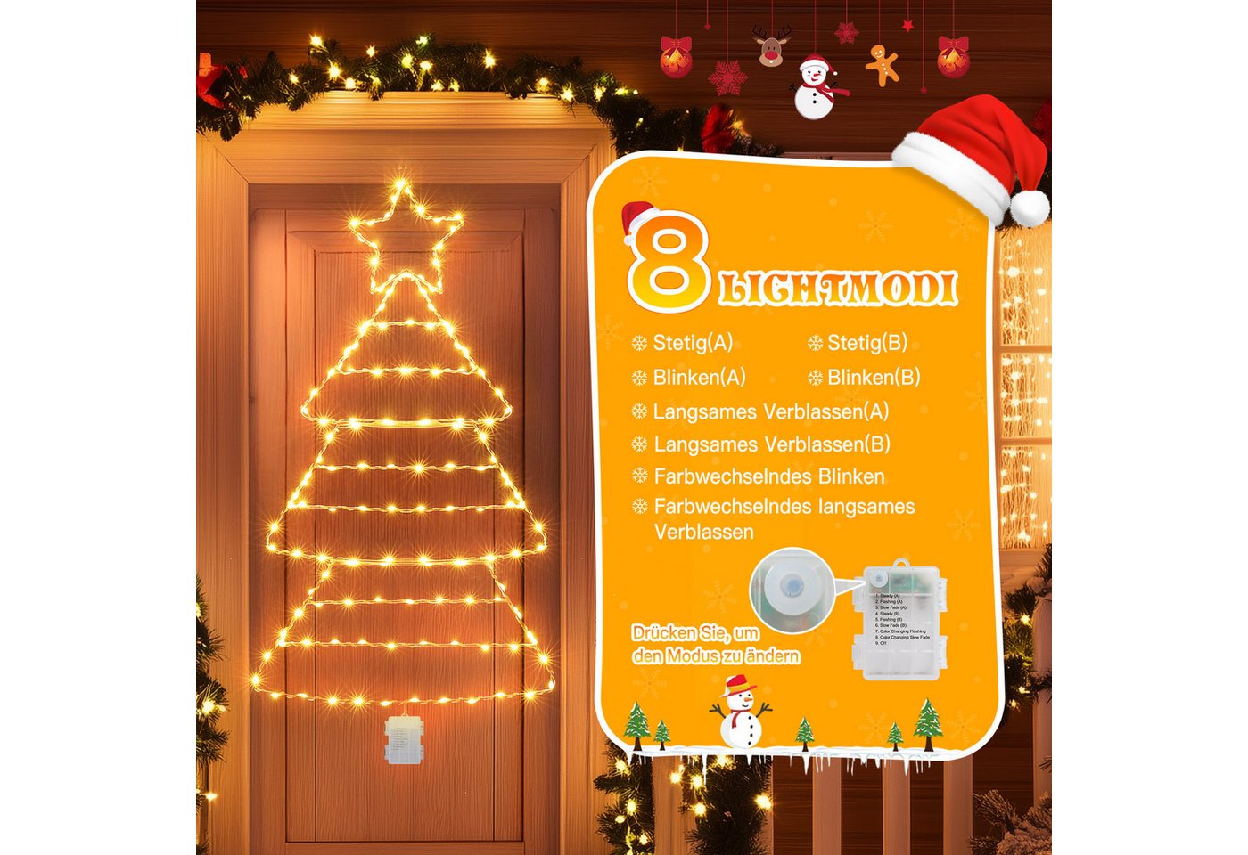 Quntis LED-Lichterkette LED Dekolicht Weihnachtsbaum Weihnachtsdeko 75 x 43CM mit 143/110 LEDs, Weihnachtsbeleuchtung Fenster für Innen/Außen, Timer Speicherfunktion Bild 2