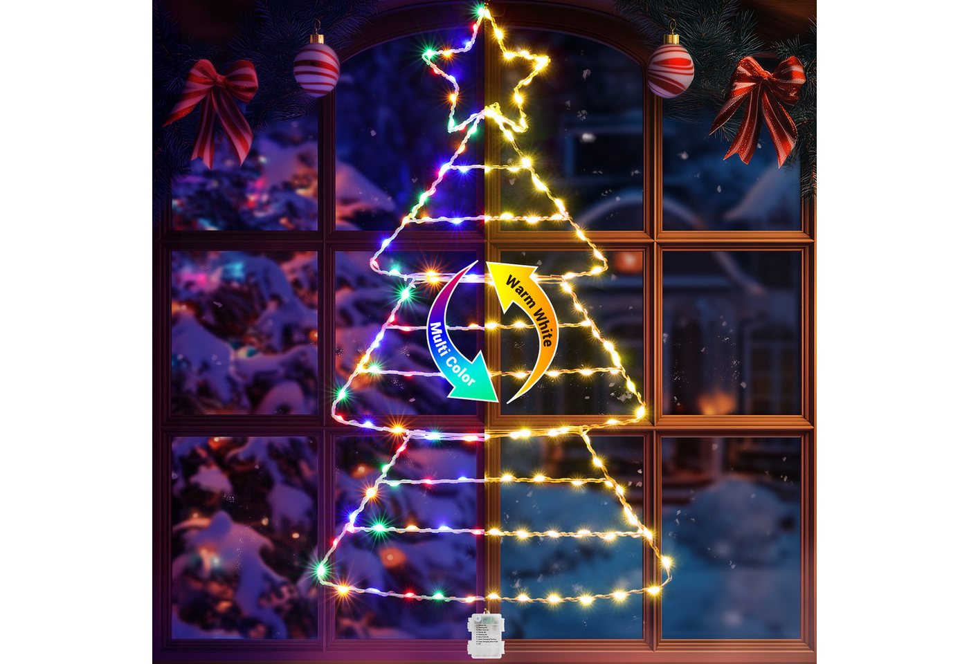 Quntis LED-Lichterkette LED Dekolicht Weihnachtsbaum Weihnachtsdeko 75 x 43CM mit 143/110 LEDs, Weihnachtsbeleuchtung Fenster für Innen/Außen, Timer Speicherfunktion Bild 3