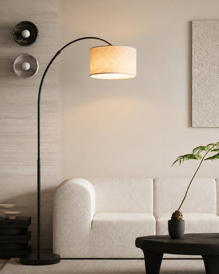 Fyrove Stehlampe Bogenleuchte,Moderne Stehlampe mit Textilschirm Stoff Ø 36cm, Bogenlampen, FuBschalter und Textilkabel, E27(Gluhbirne nicht enthalten) fur wohnzimmer Leselampe Schlafzimmer,Buro Arbeitslampe Bild 3