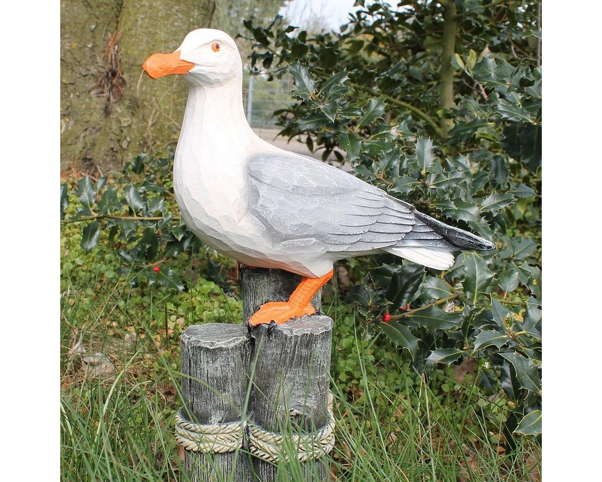 colourliving Gartenfigur Möwe auf Poller Deko Figur Möwe Möwenfigur, (Maritime Dekoration), 45 cm, sehr realistisch, handbemalt, in Holzschnitt Optik Bild 5