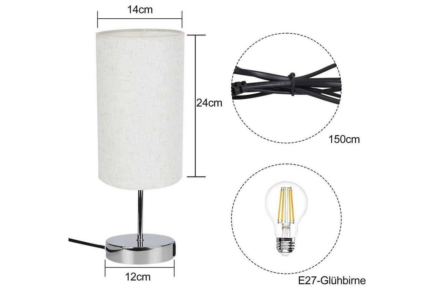 Nettlife Nachttischlampe Touch Dimmbar Warmweiße Tischleuchte für Schlafzimmer Stufenlosem, mit Ladefunktion USB, LED wechselbar, Warmweiß, für Schlafzimmer kinderzimmer Bedside Bild 3
