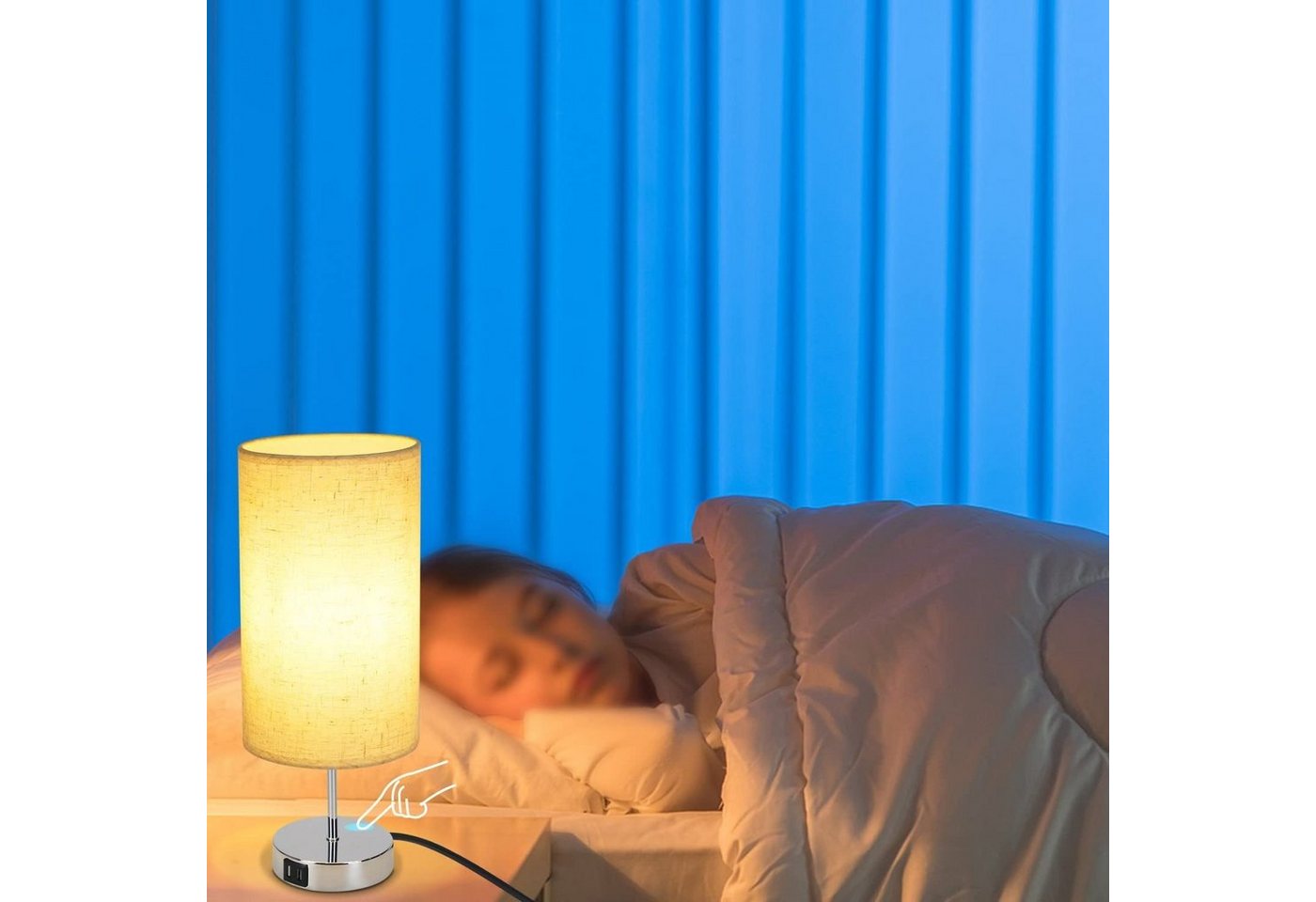 Nettlife Nachttischlampe Touch Dimmbar Warmweiße Tischleuchte für Schlafzimmer Stufenlosem, mit Ladefunktion USB, LED wechselbar, Warmweiß, für Schlafzimmer kinderzimmer Bedside Bild 5