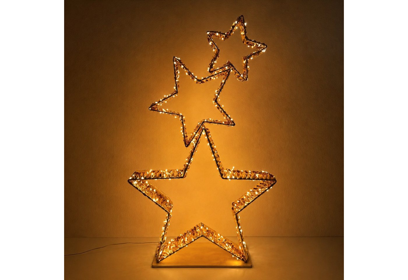 Online-Fuchs LED Dekolicht 3 LED Weihnachtssterne mit Folieneffekt & Timer - Outdoor geeignet, ruhiges Leuchten oder Flasheffect wählbar, 350 warmweiße LEDs, stabiler Stand dank mitgelieferter Heringe Bild 4