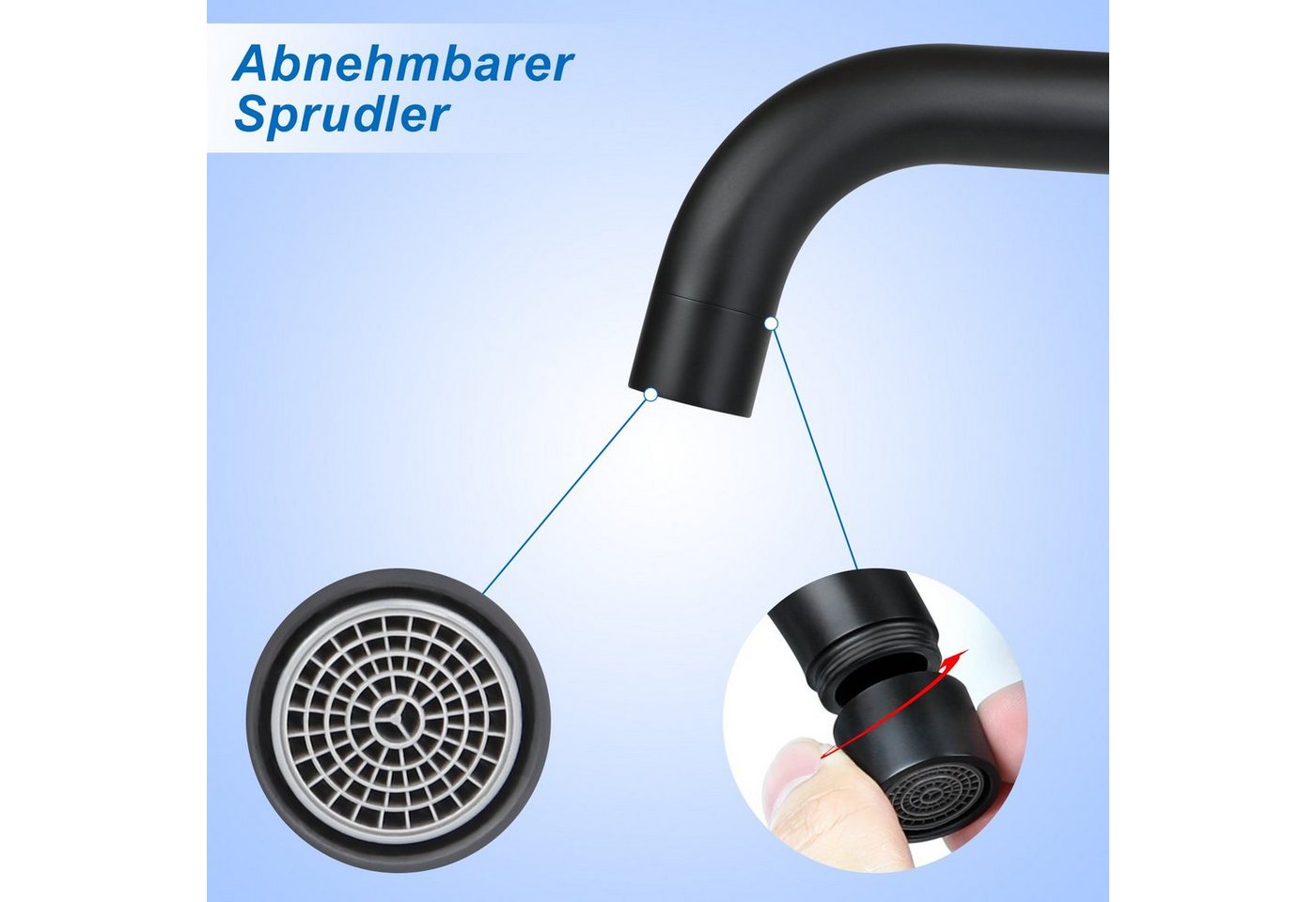 ZMH Waschtischarmatur Hochdruck Edelstahl mit abnehmbarem Luftsprudler fürs Badezimmer Abnehmbarer Luftsprudler, G3/8-Anschluss, Keramikkartusche Bild 2