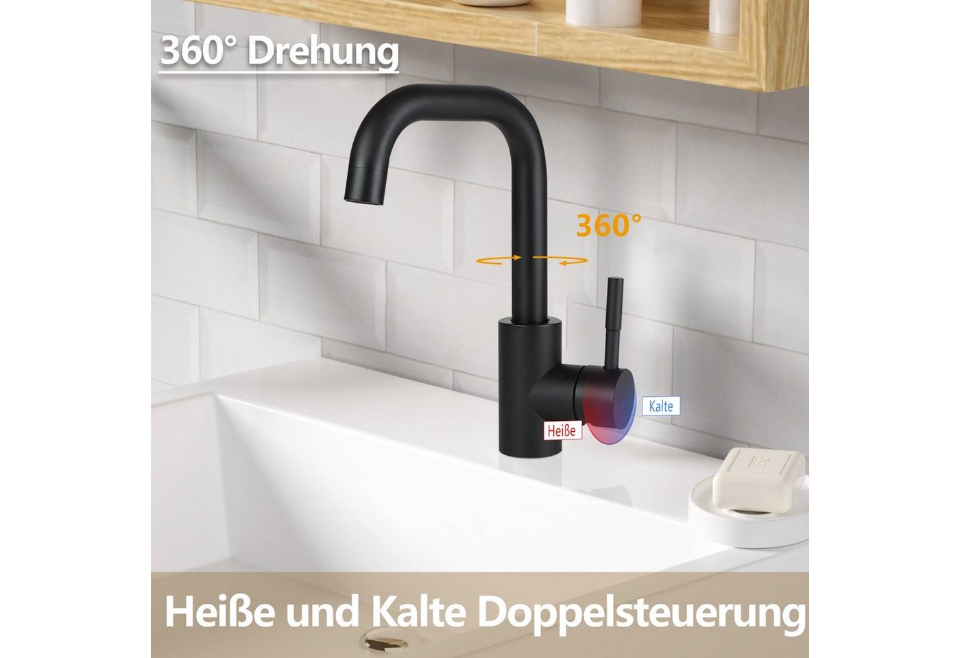 ZMH Waschtischarmatur Hochdruck Edelstahl mit abnehmbarem Luftsprudler fürs Badezimmer Abnehmbarer Luftsprudler, G3/8-Anschluss, Keramikkartusche Bild 3