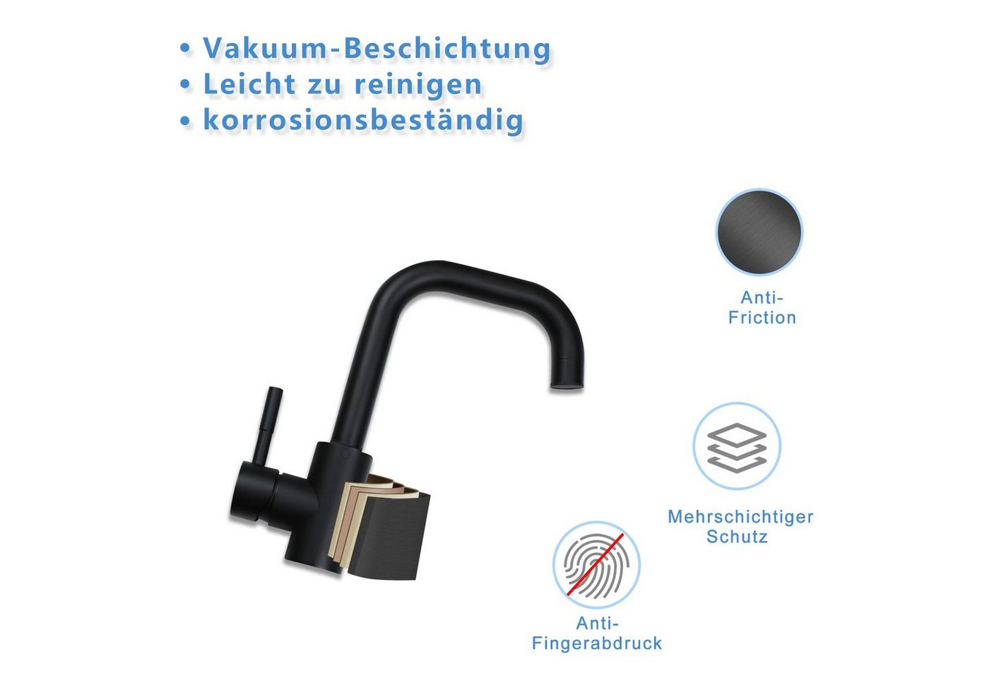 ZMH Waschtischarmatur Hochdruck Edelstahl mit abnehmbarem Luftsprudler fürs Badezimmer Abnehmbarer Luftsprudler, G3/8-Anschluss, Keramikkartusche Bild 4