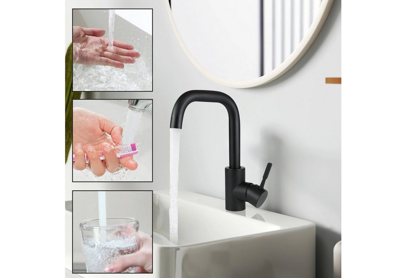 ZMH Waschtischarmatur Hochdruck Edelstahl mit abnehmbarem Luftsprudler fürs Badezimmer Abnehmbarer Luftsprudler, G3/8-Anschluss, Keramikkartusche Bild 5