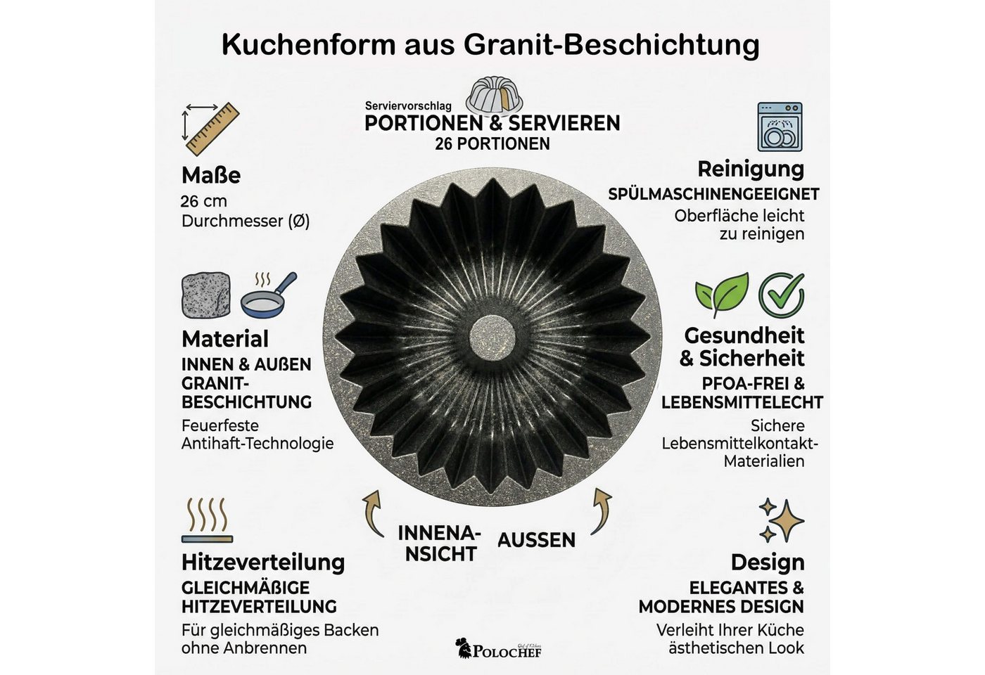Polochef Gugelhupfform Polochef Lindo Backform 26 cm Granit Antihaft, backofenfest Bild 4